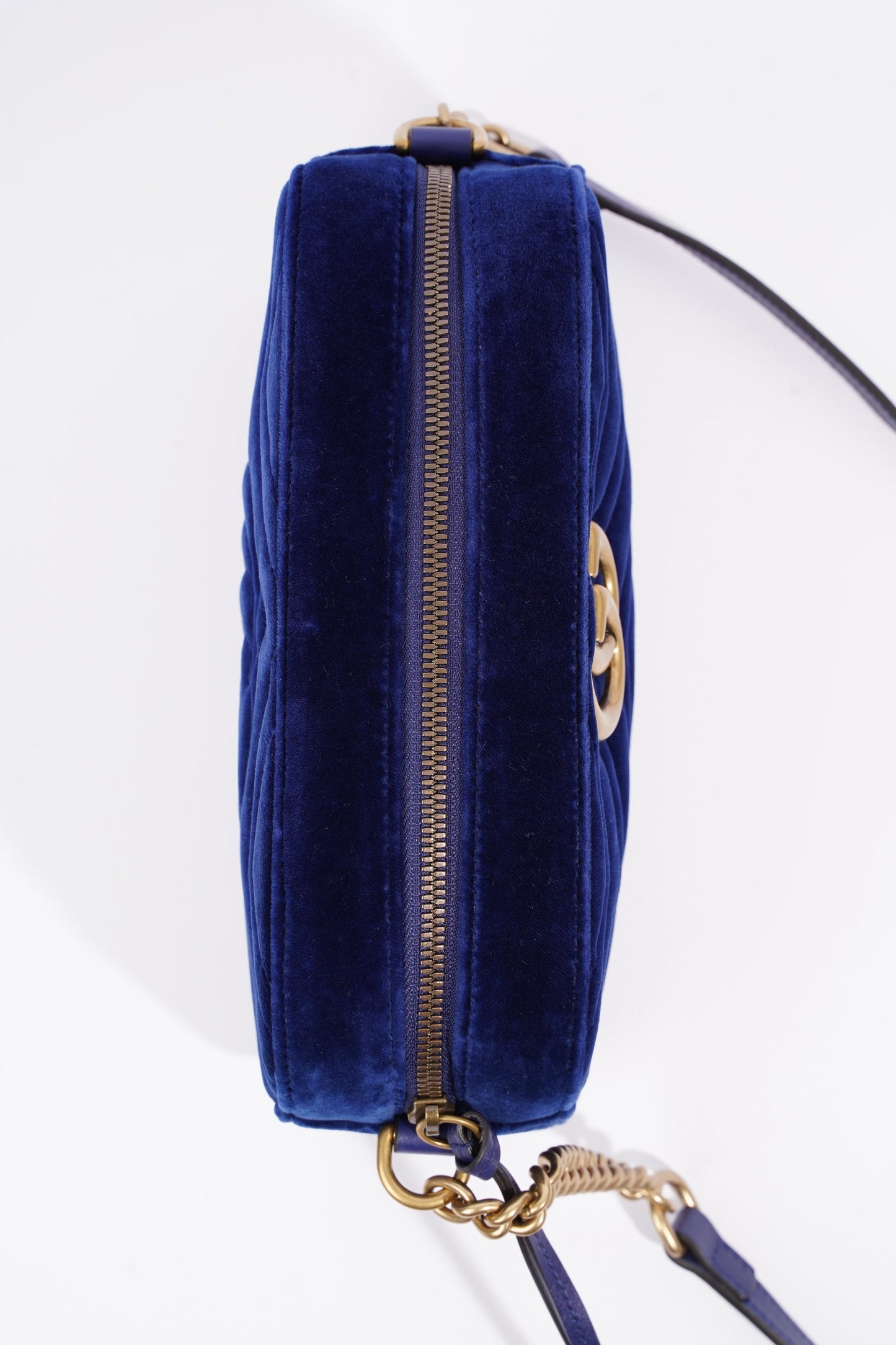 Gucci Womens Matelasse GG Marmont Bag Blue Velvet Small