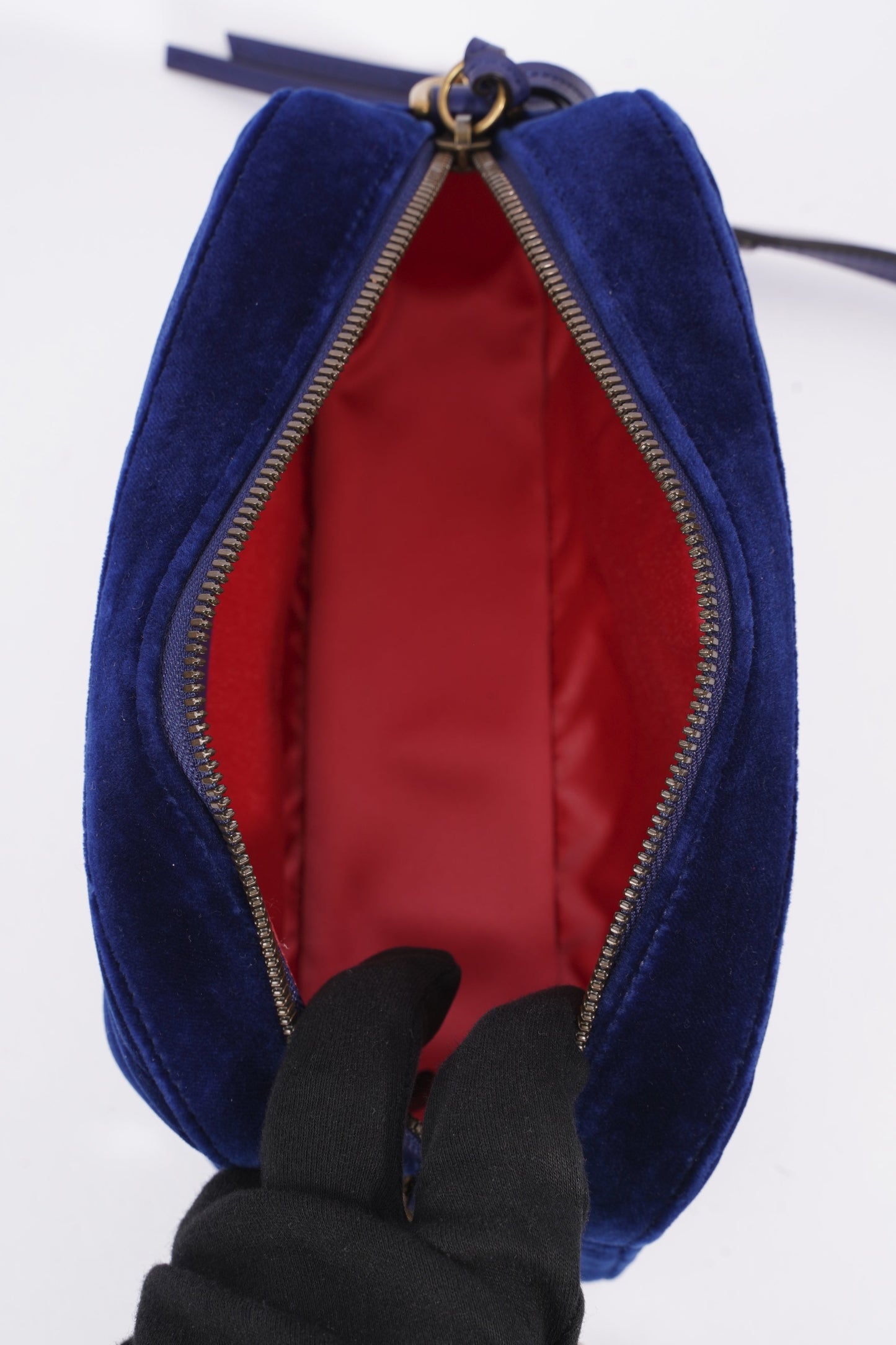 Gucci Womens Matelasse GG Marmont Bag Blue Velvet Small