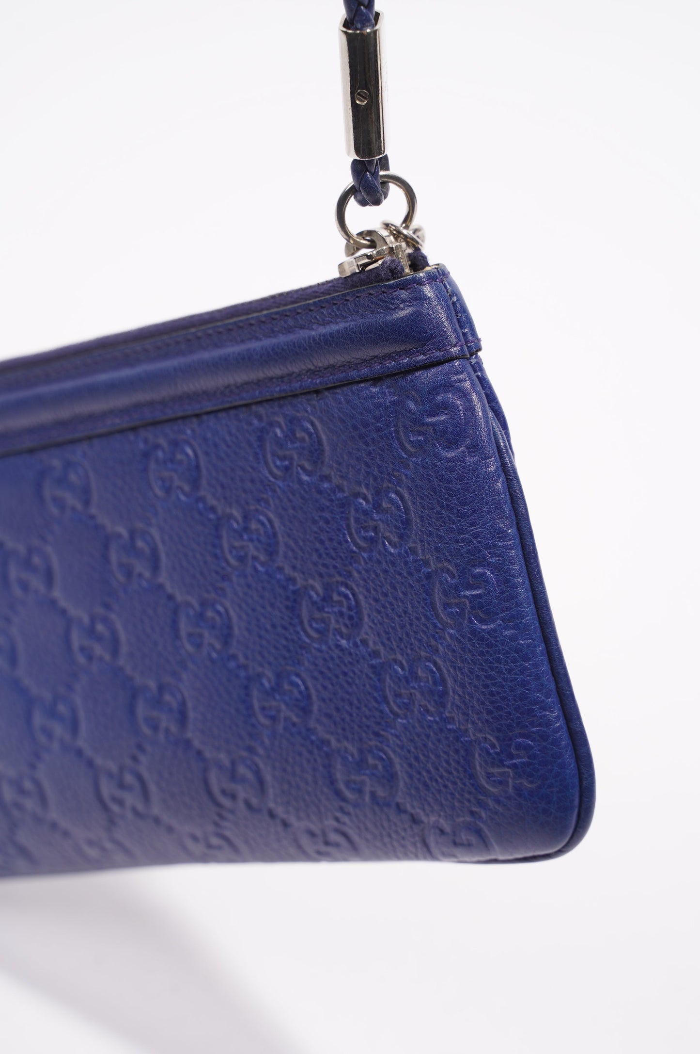 Gucci Womens GG Zip Pouch Blue Leather