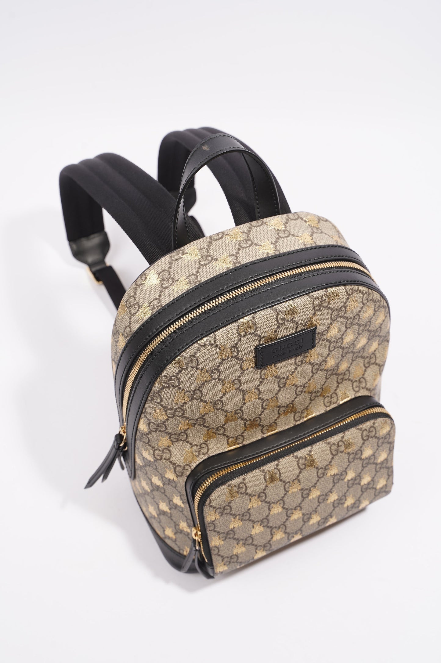 Gucci Womens GG Supreme Bees Backpack Brown / Gold Canvas Small