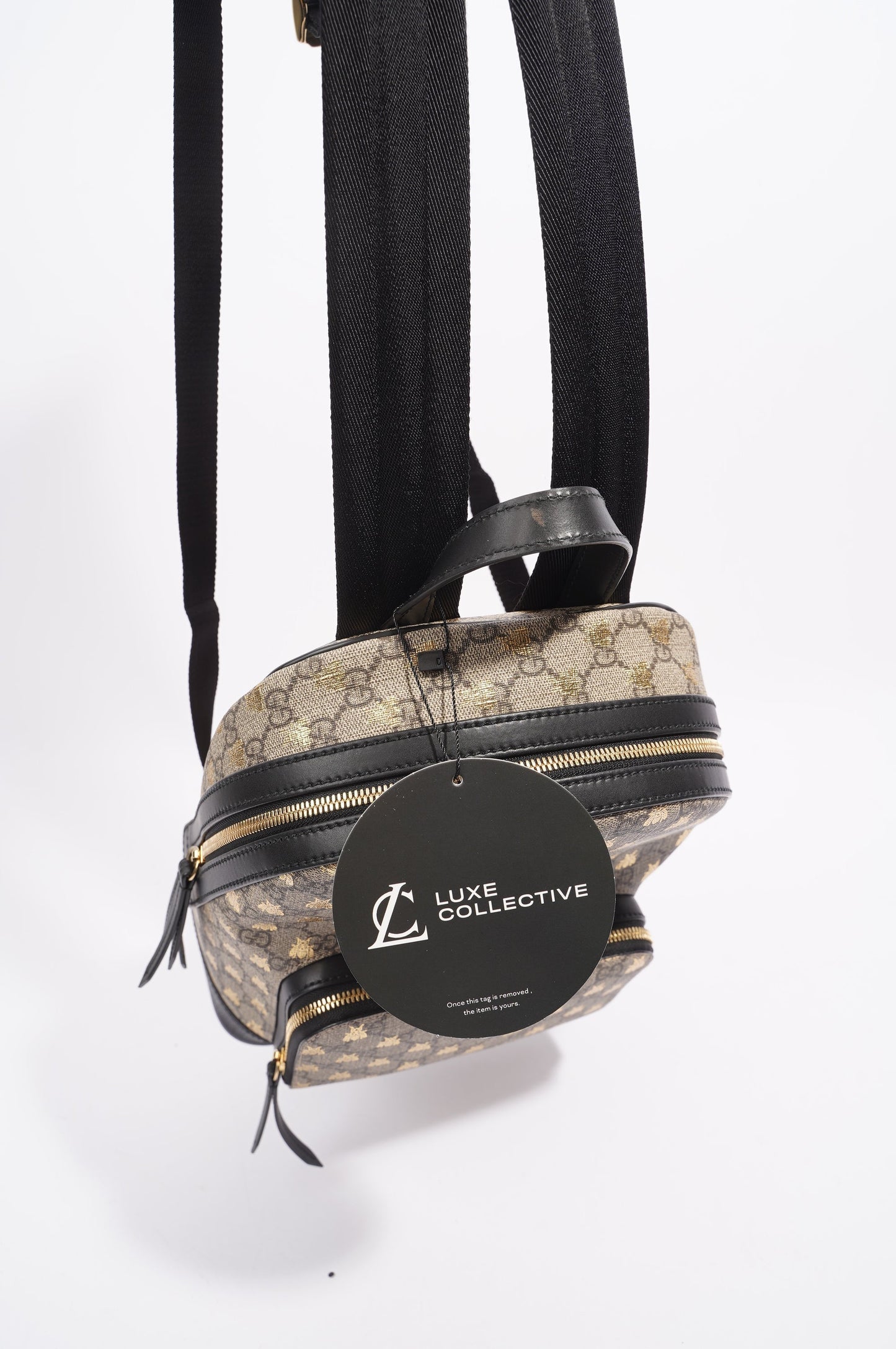 Gucci Womens GG Supreme Bees Backpack Brown / Gold Canvas Small