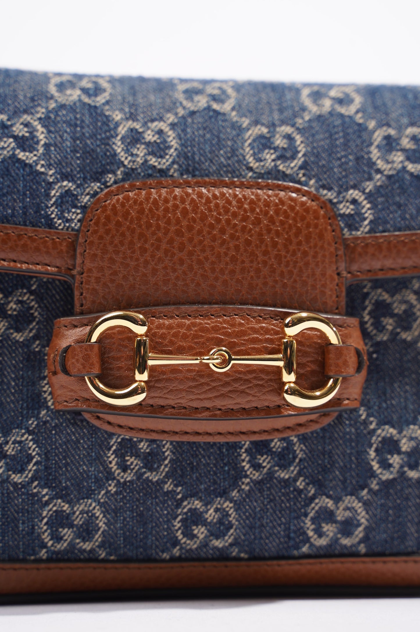 Gucci Womens Horsebit 1955 Mini Bag Denim / Brown
