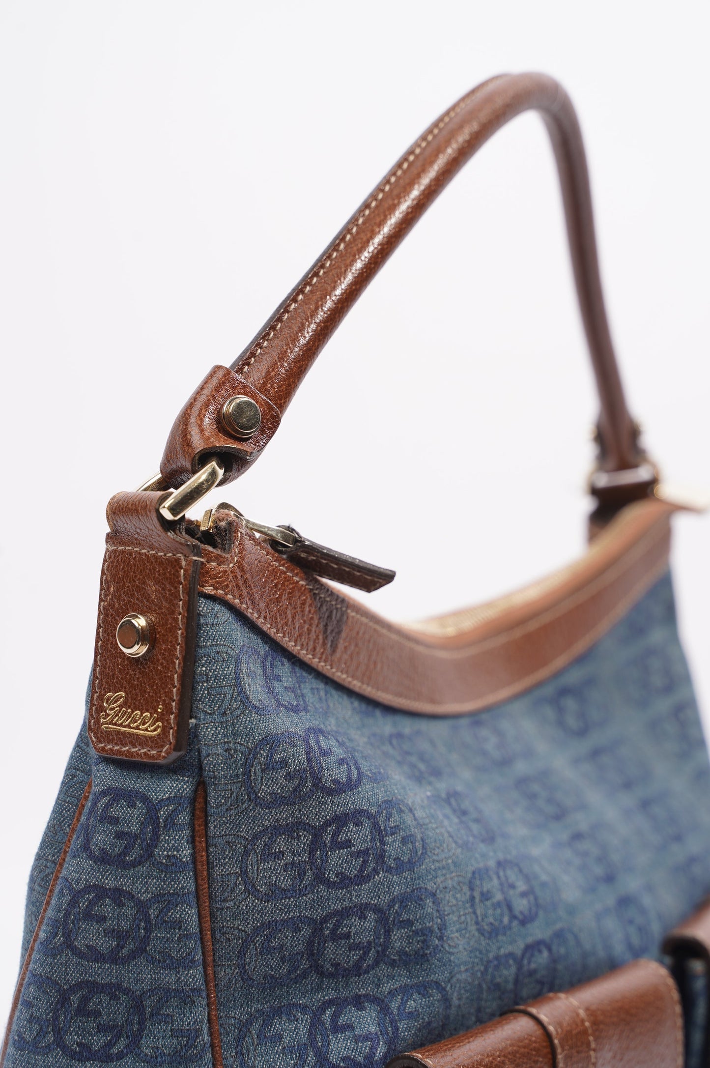 Gucci Womens Hobo Interlocking GG Bag Blue / Brown