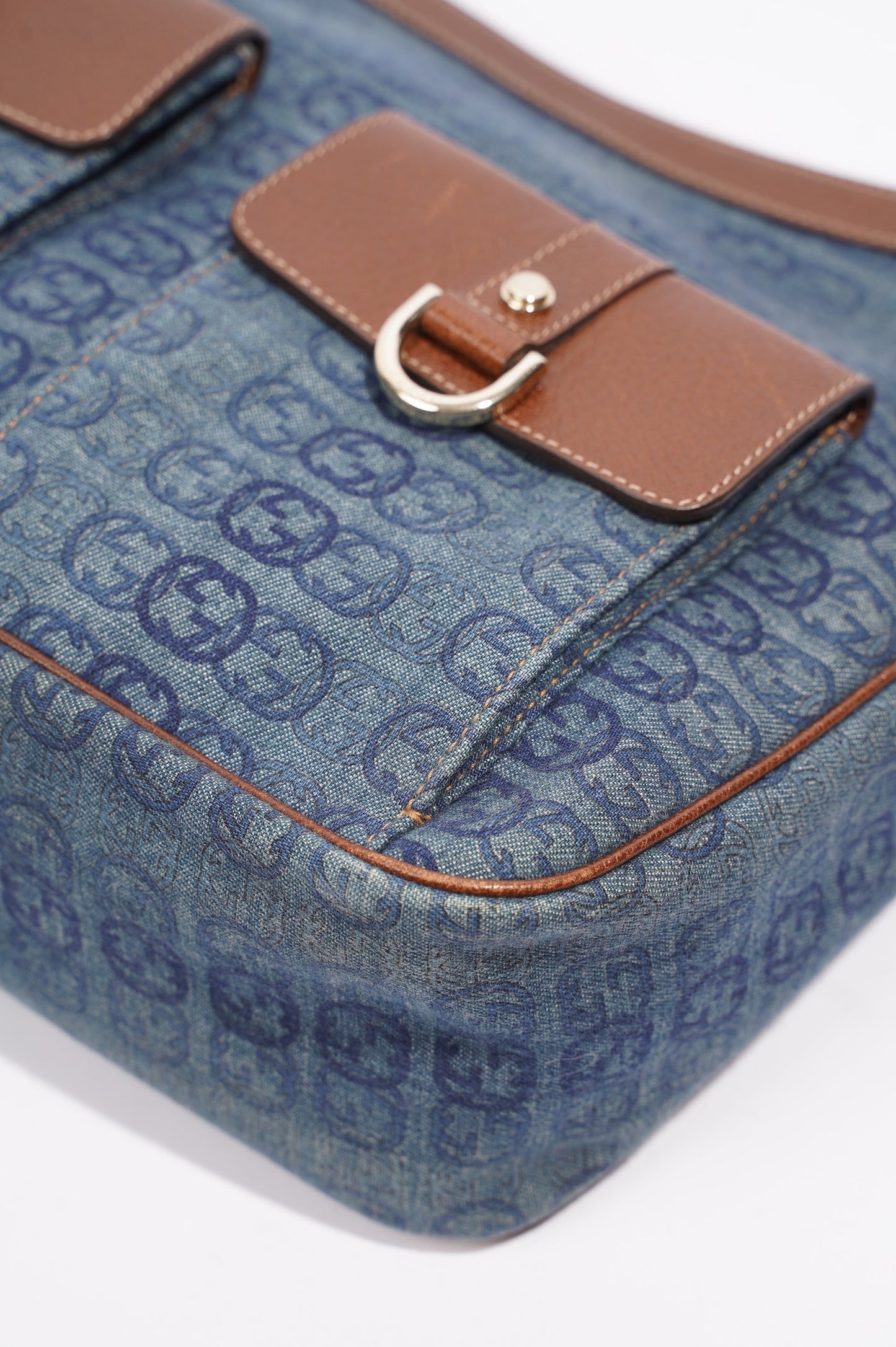 Gucci Womens Hobo Interlocking GG Bag Blue / Brown
