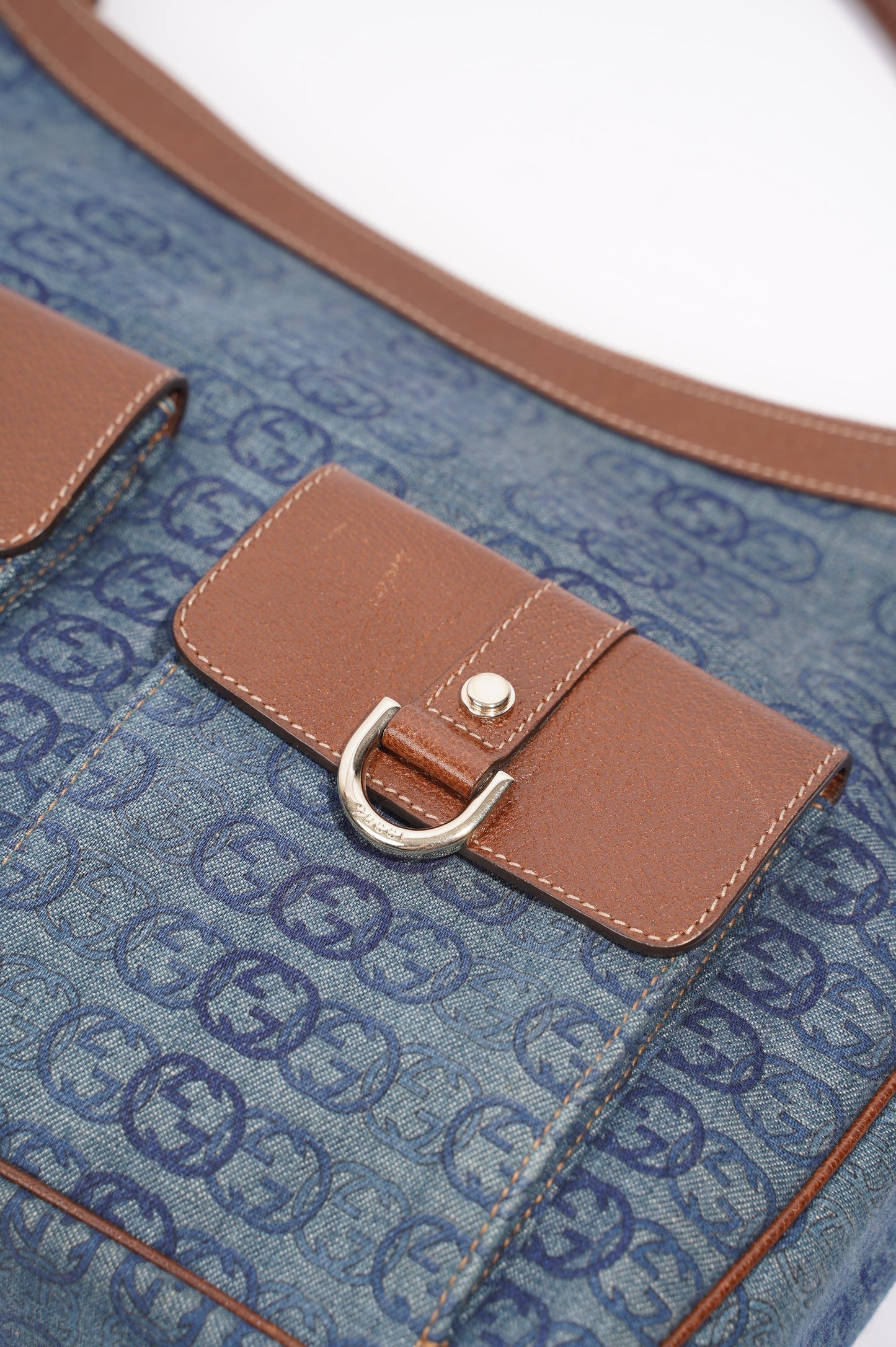 Gucci Womens Hobo Interlocking GG Bag Blue / Brown