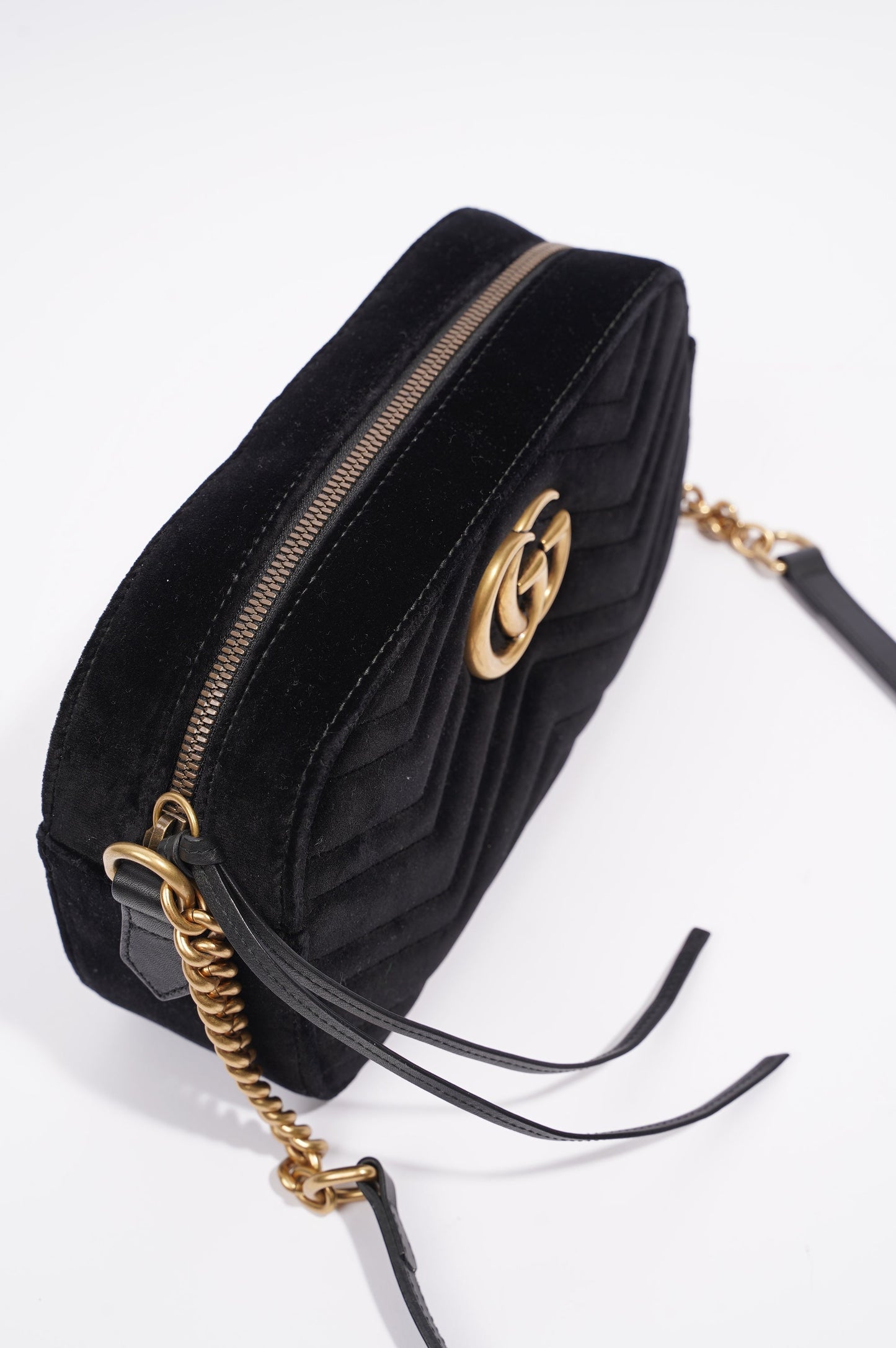 Gucci Womens GG Marmont Zip Bag Black Velvet Small