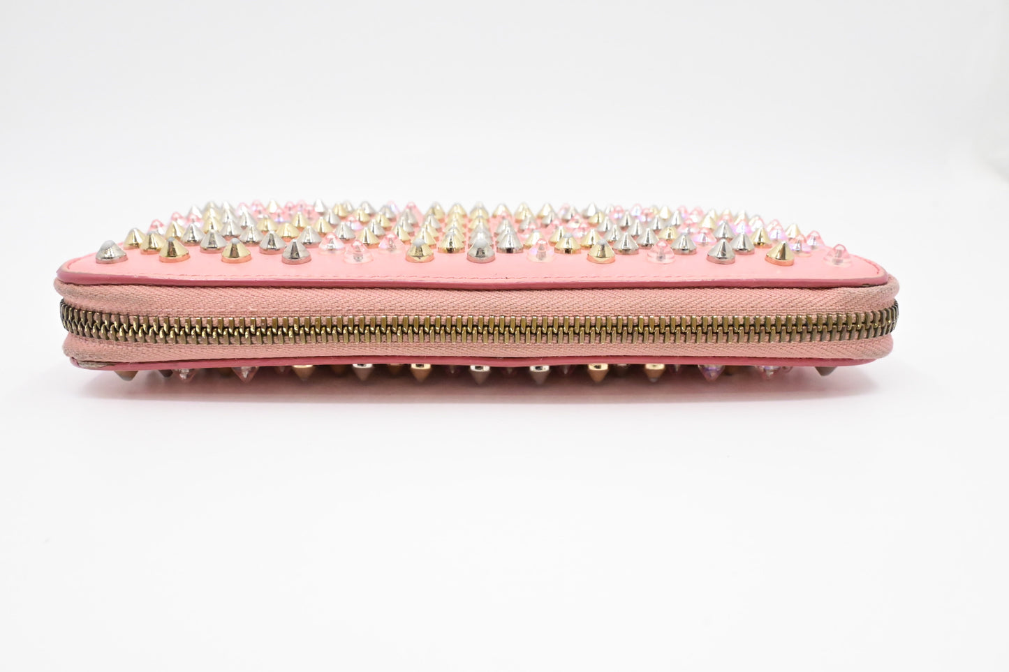 Louboutin Studded Long Zippy Wallet in Light Pink Leather