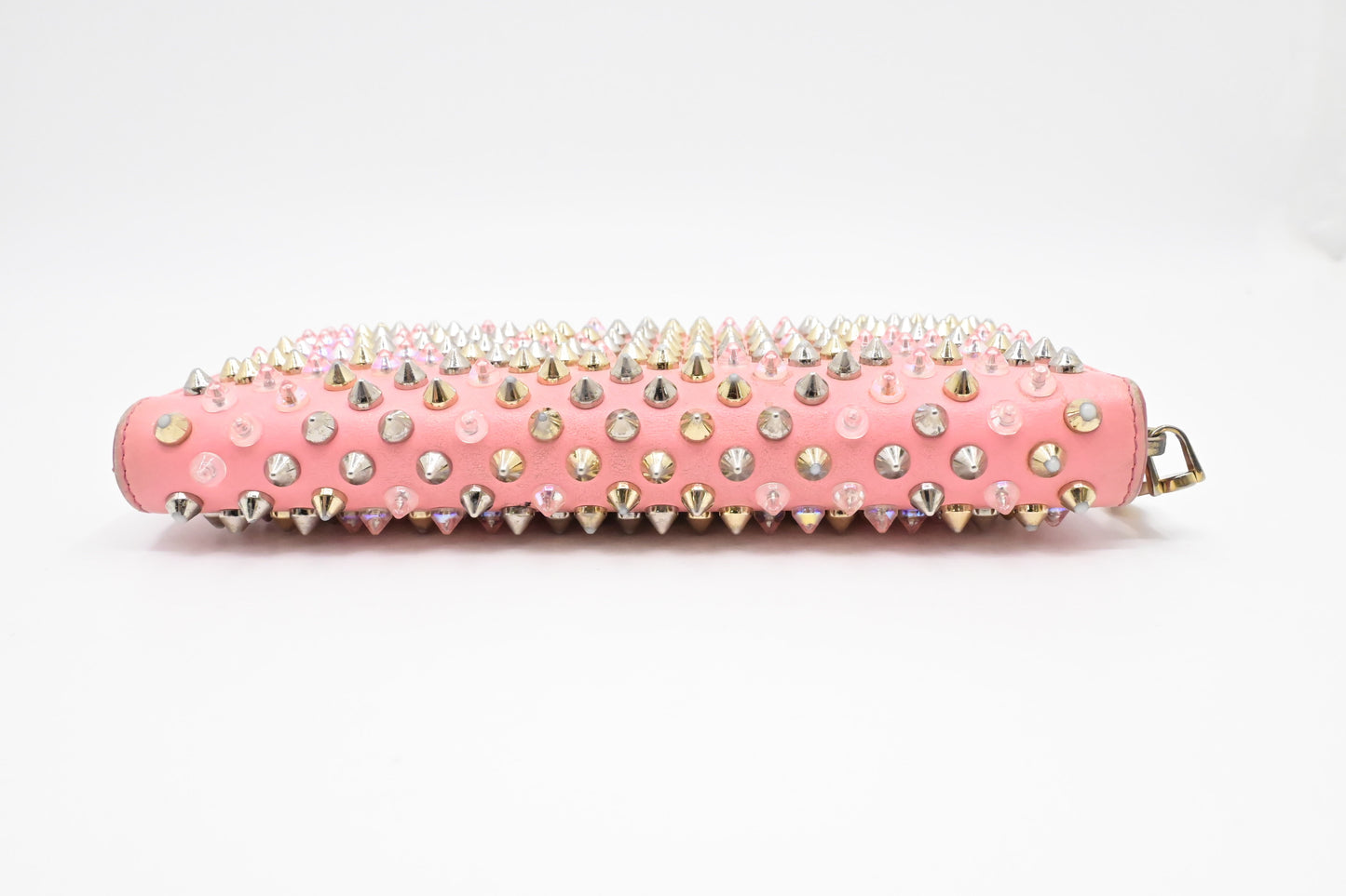 Louboutin Studded Long Zippy Wallet in Light Pink Leather