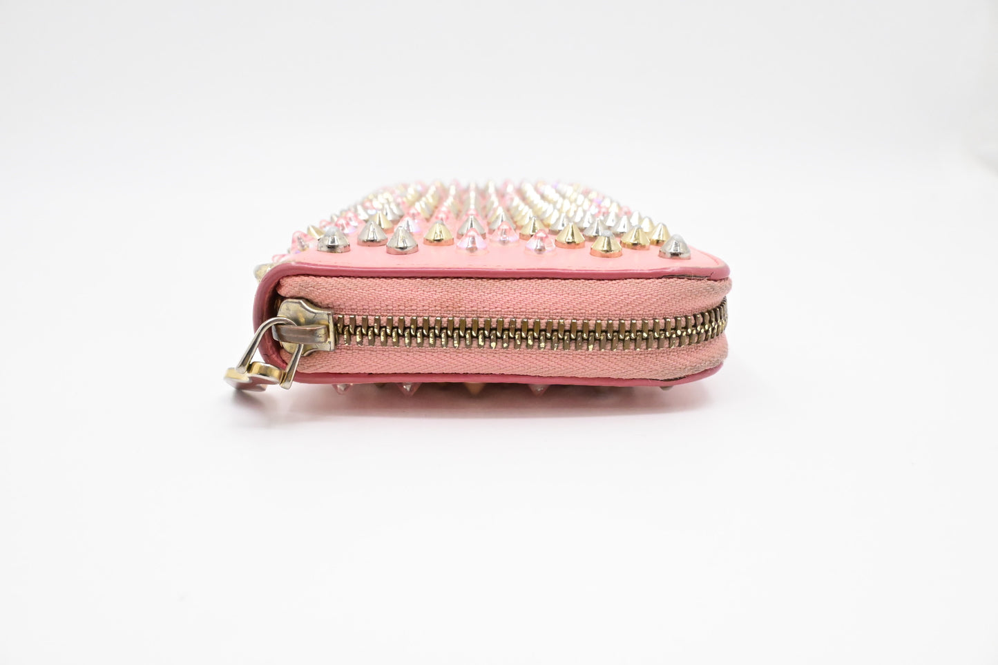 Louboutin Studded Long Zippy Wallet in Light Pink Leather