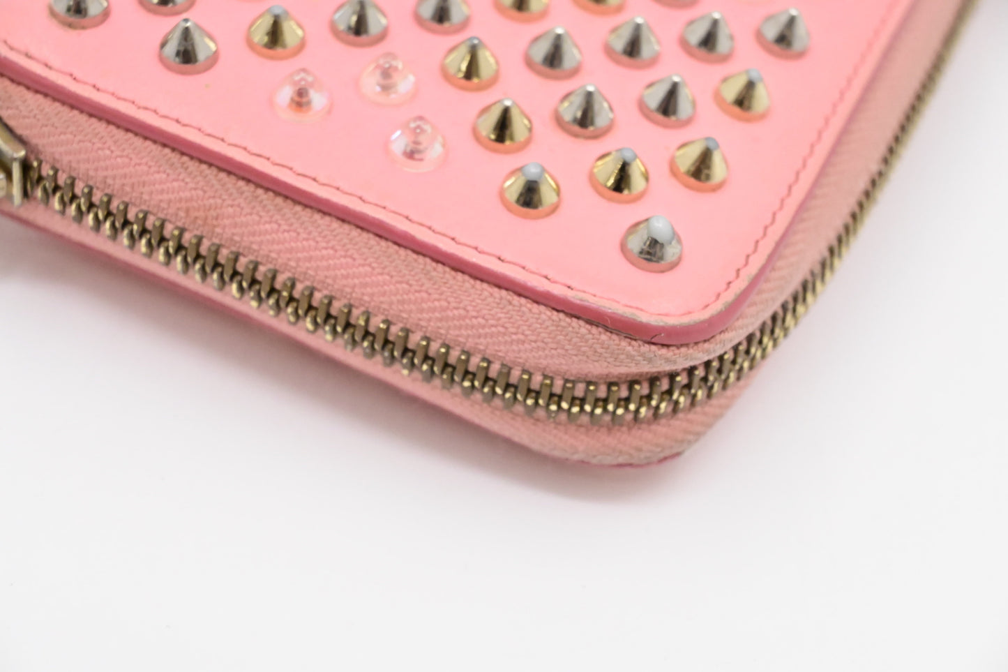 Louboutin Studded Long Zippy Wallet in Light Pink Leather