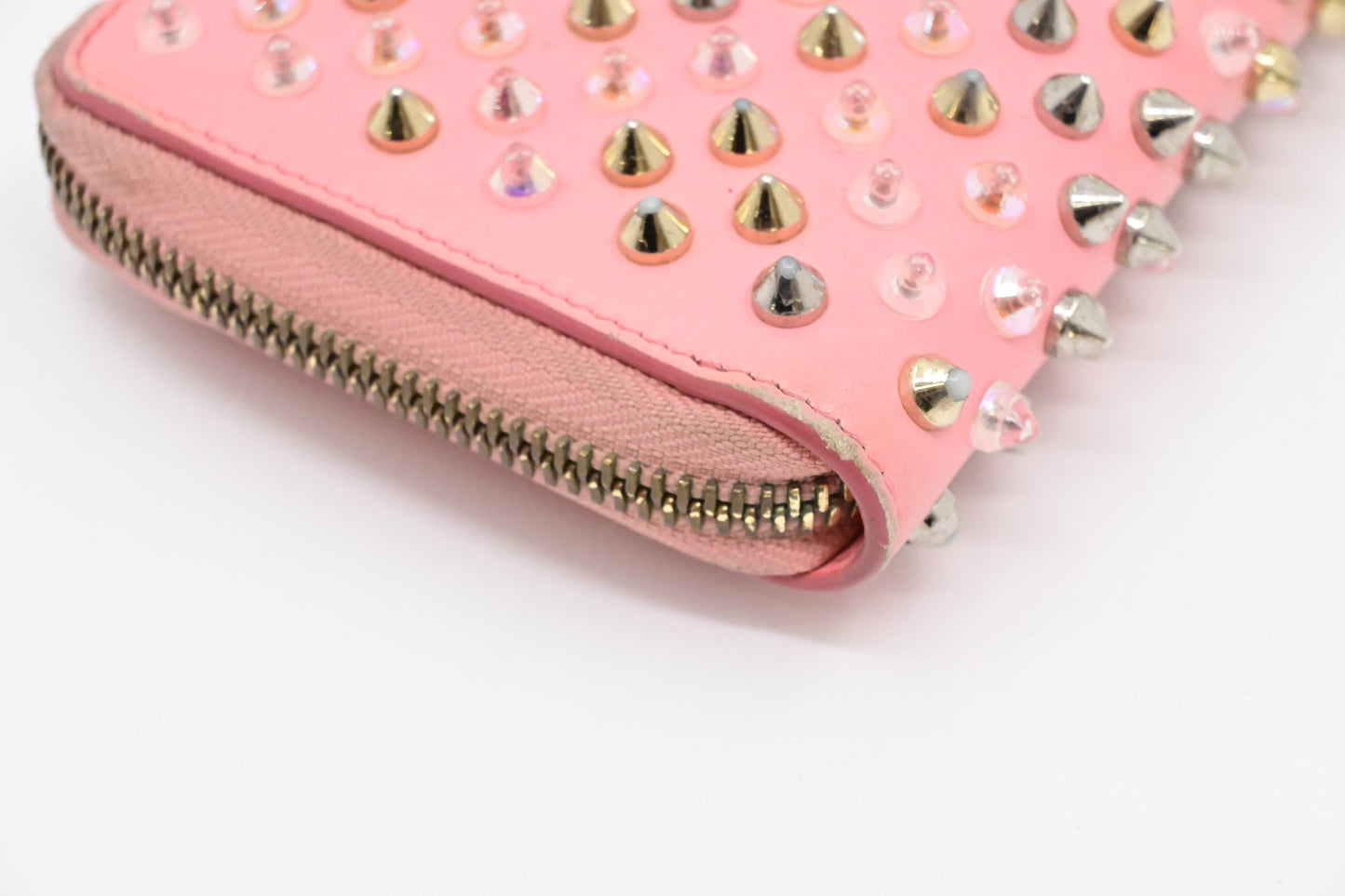 Louboutin Studded Long Zippy Wallet in Light Pink Leather