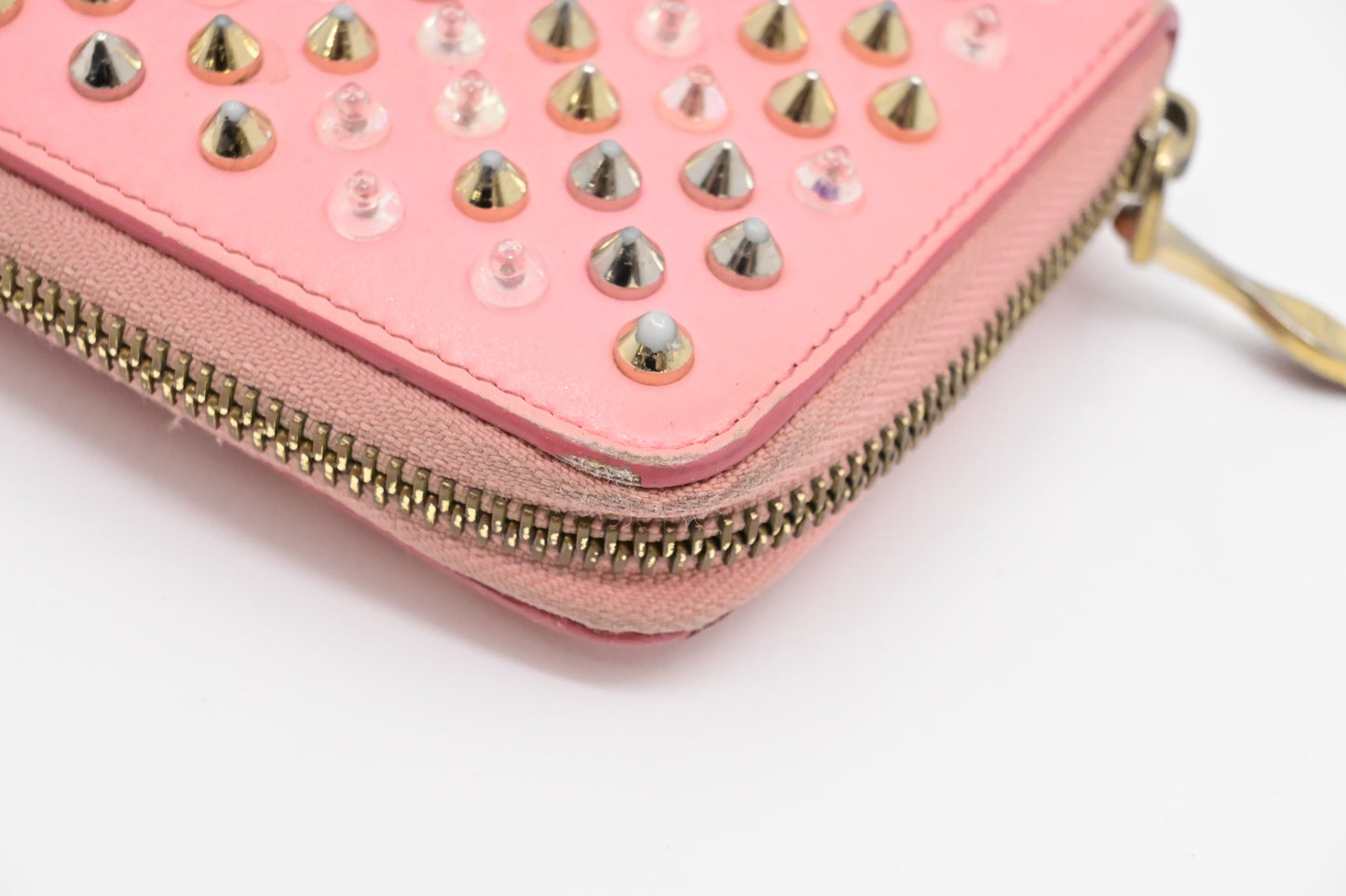 Louboutin Studded Long Zippy Wallet in Light Pink Leather