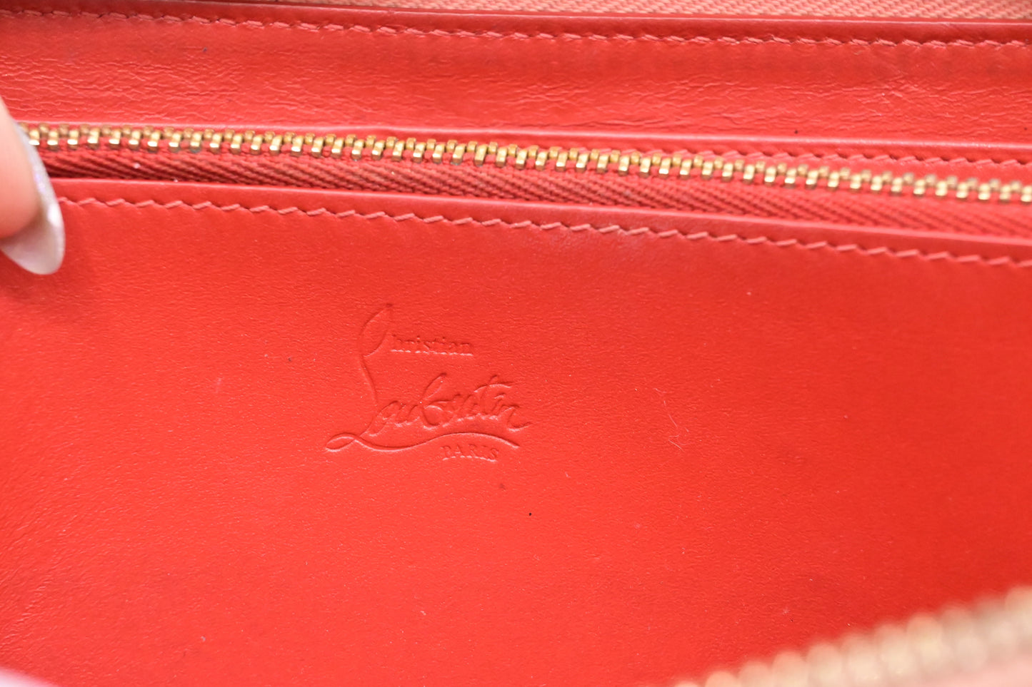 Louboutin Studded Long Zippy Wallet in Light Pink Leather