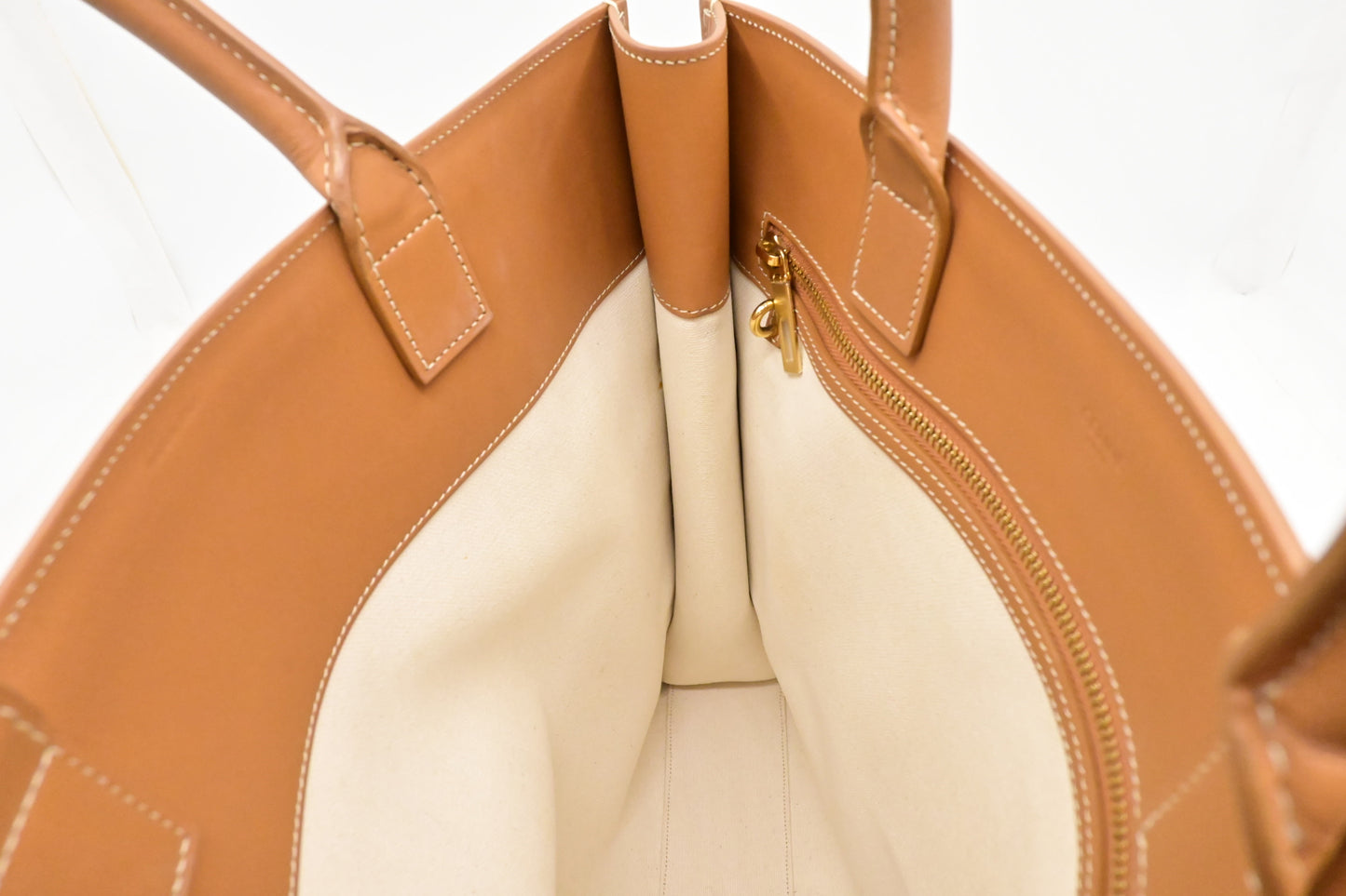Celine Tote Bag in White Canvas and Brown Leather