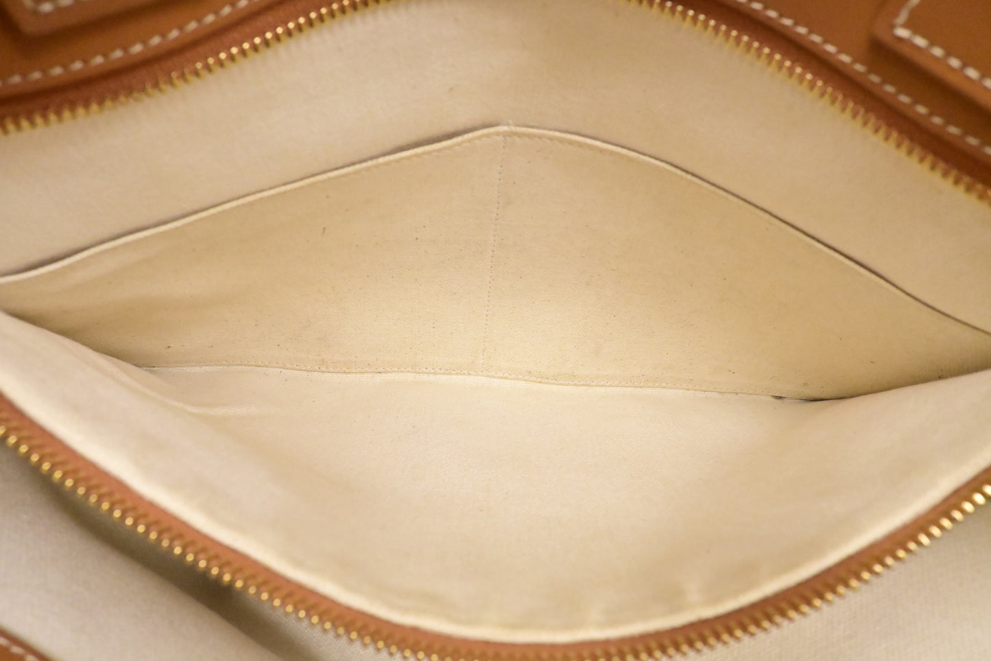 Celine Tote Bag in White Canvas and Brown Leather