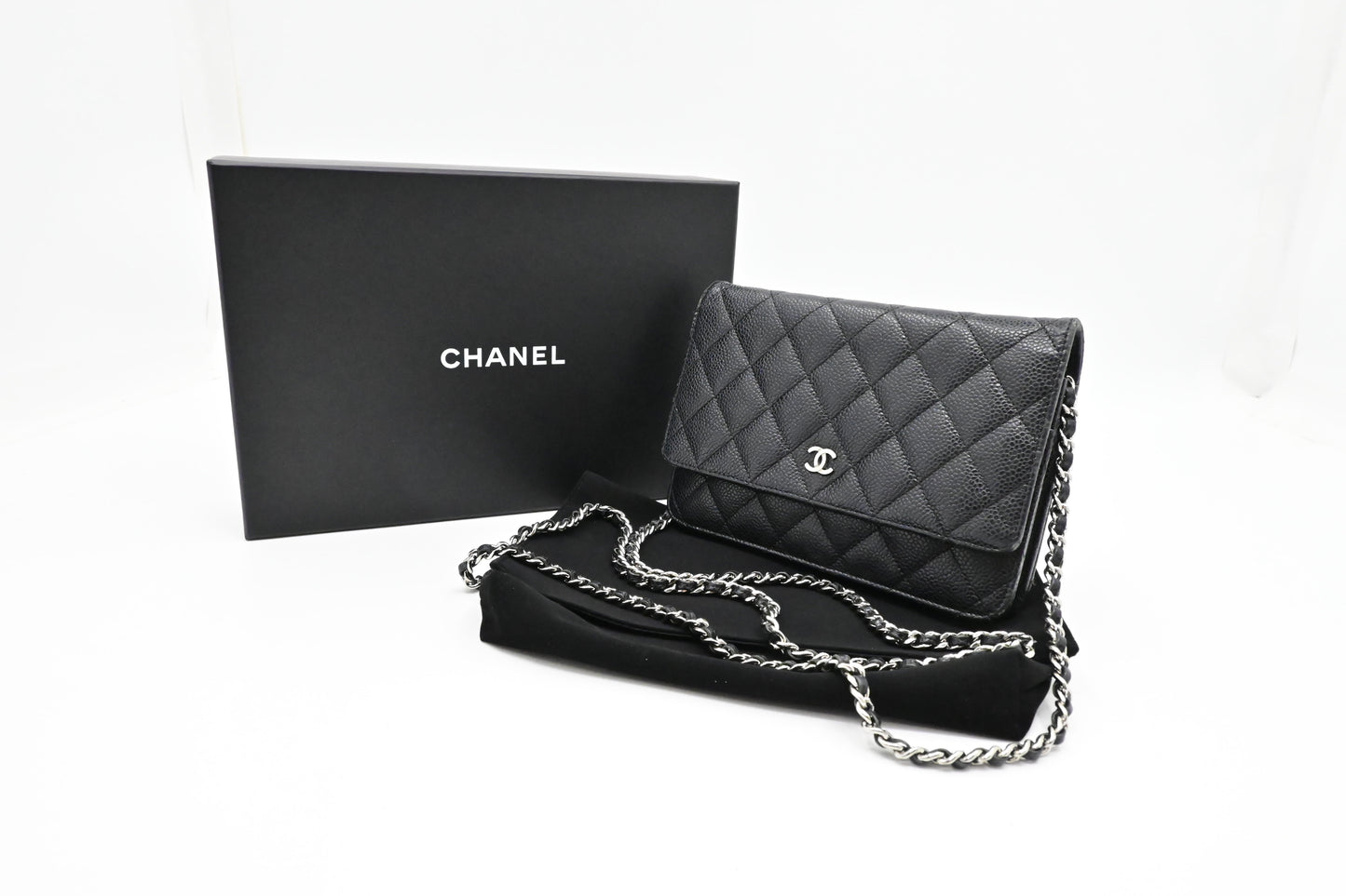 Chanel Wallet on Chain in Black Mattelassé Caviar Leather
