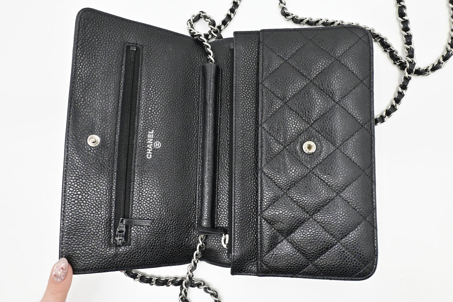 Chanel Wallet on Chain in Black Mattelassé Caviar Leather