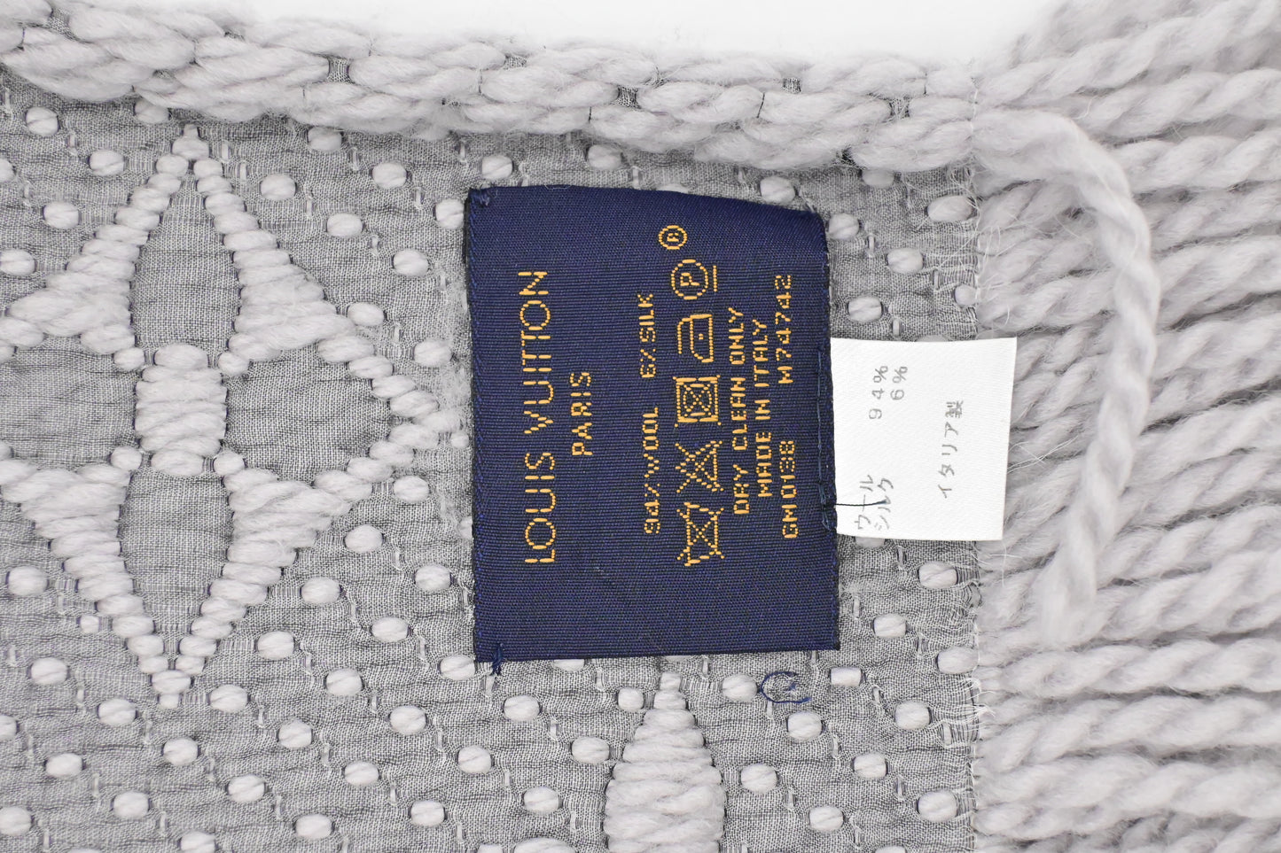 Louis Vuitton Logomania Scarf in Gray Wool and Silk
