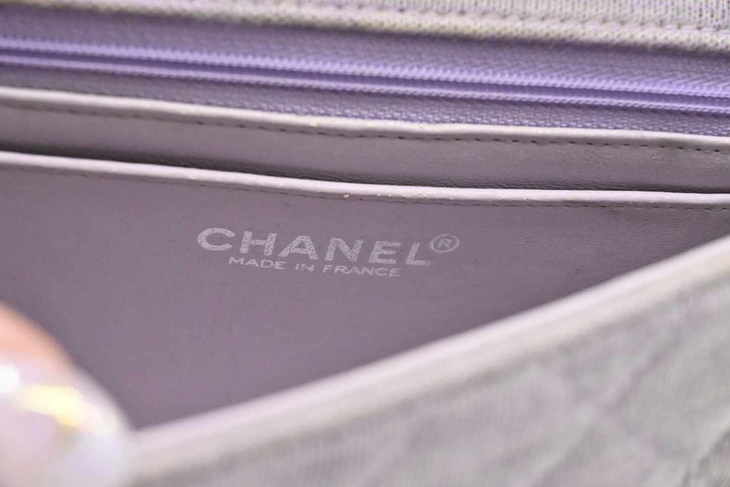 Chanel Mini Square in Lavender Gray Cotton Canvas