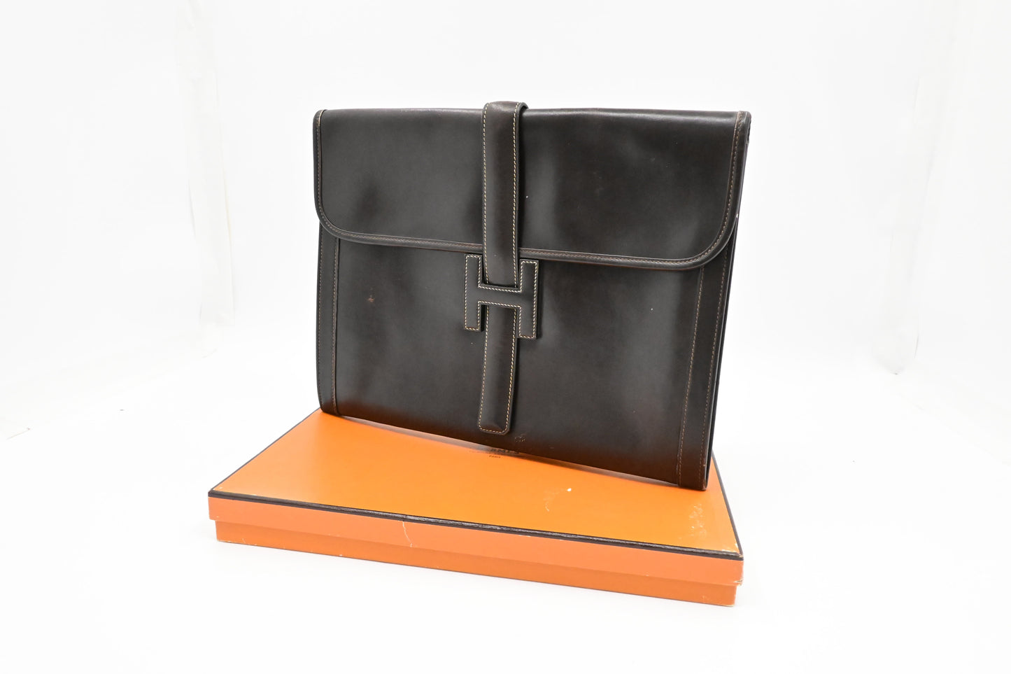 Hermes Jige GM in Dark Brown Box Calf Leather