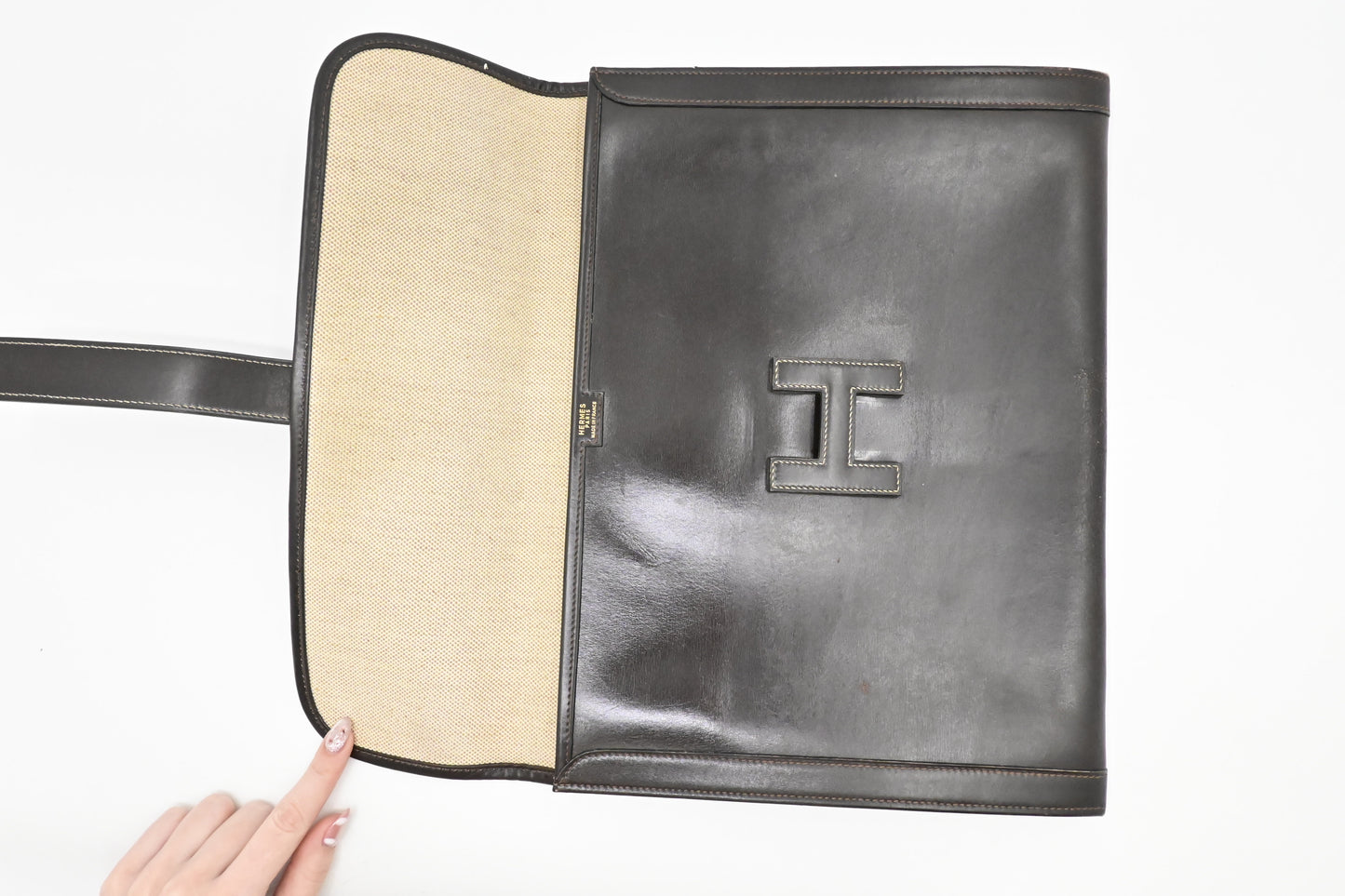 Hermes Jige GM in Dark Brown Box Calf Leather