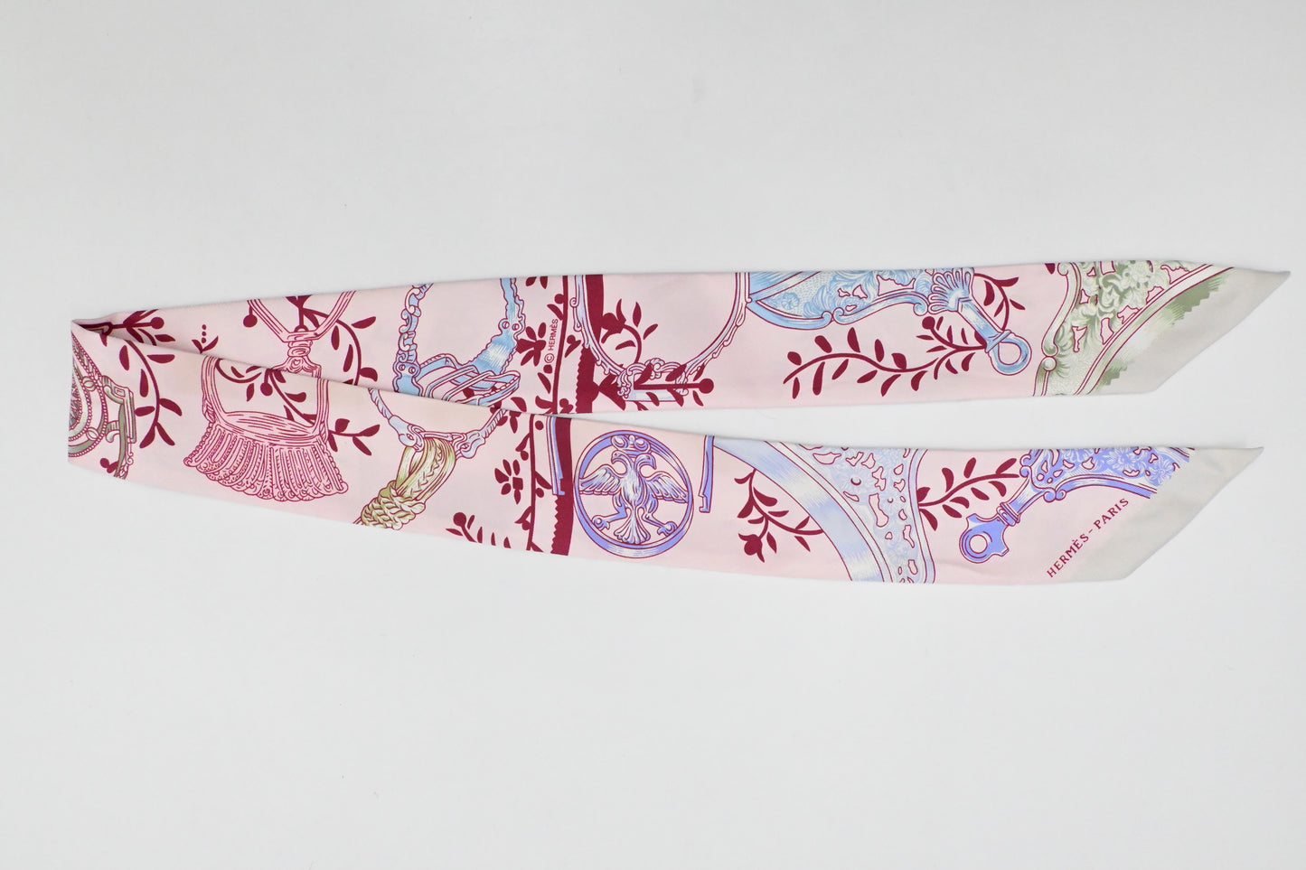 Hermes 'Etriers Remix' Twilly in Pink Silk