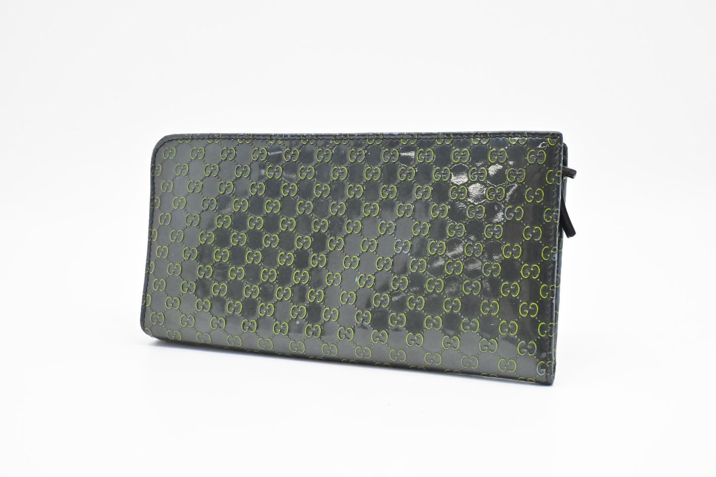 Gucci Zippy Long Wallet in Blue-Green Guccissima Patent Leather