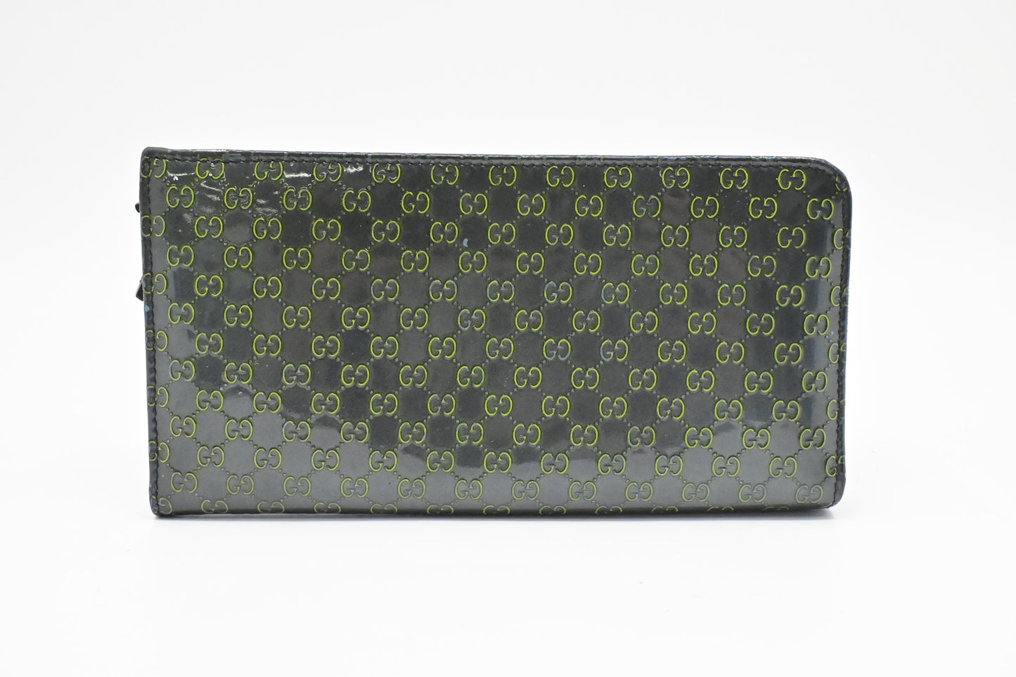 Gucci Zippy Long Wallet in Blue-Green Guccissima Patent Leather