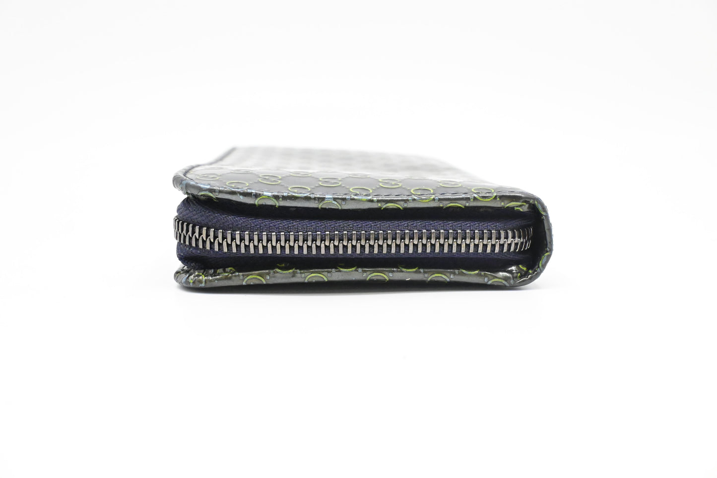 Gucci Zippy Long Wallet in Blue-Green Guccissima Patent Leather