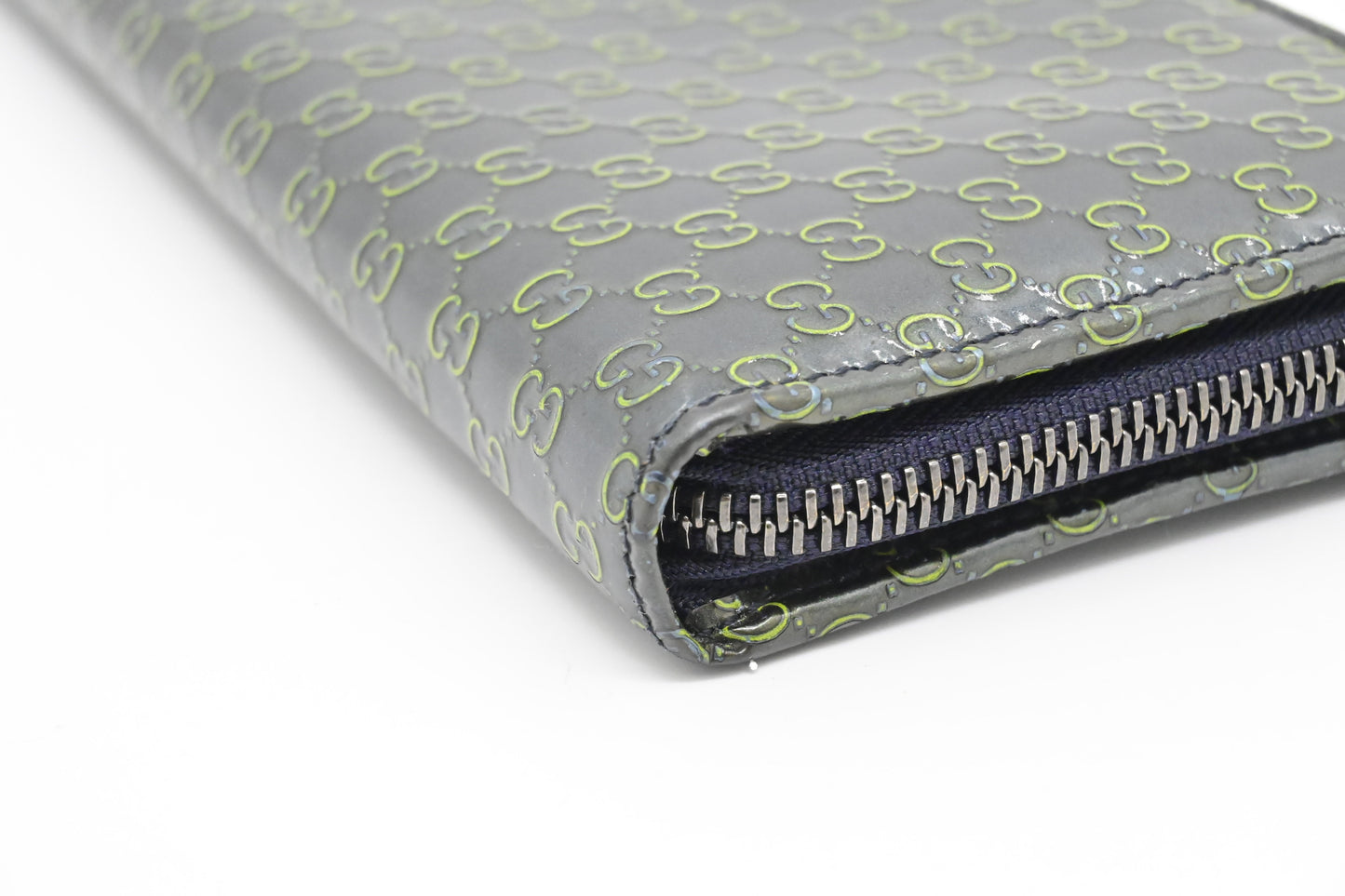 Gucci Zippy Long Wallet in Blue-Green Guccissima Patent Leather