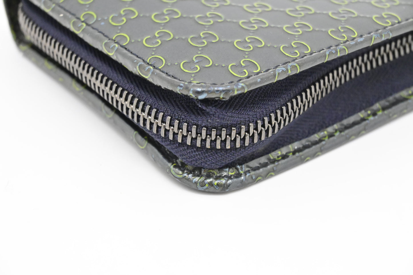 Gucci Zippy Long Wallet in Blue-Green Guccissima Patent Leather