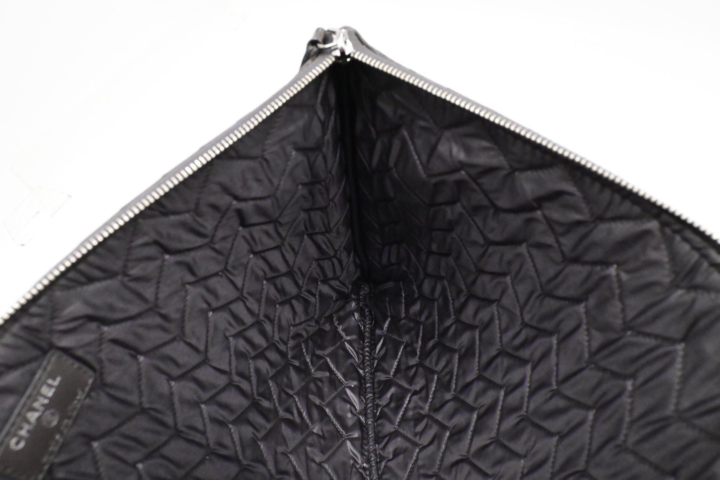 Chanel Medium O Case in Gray Patent Leather