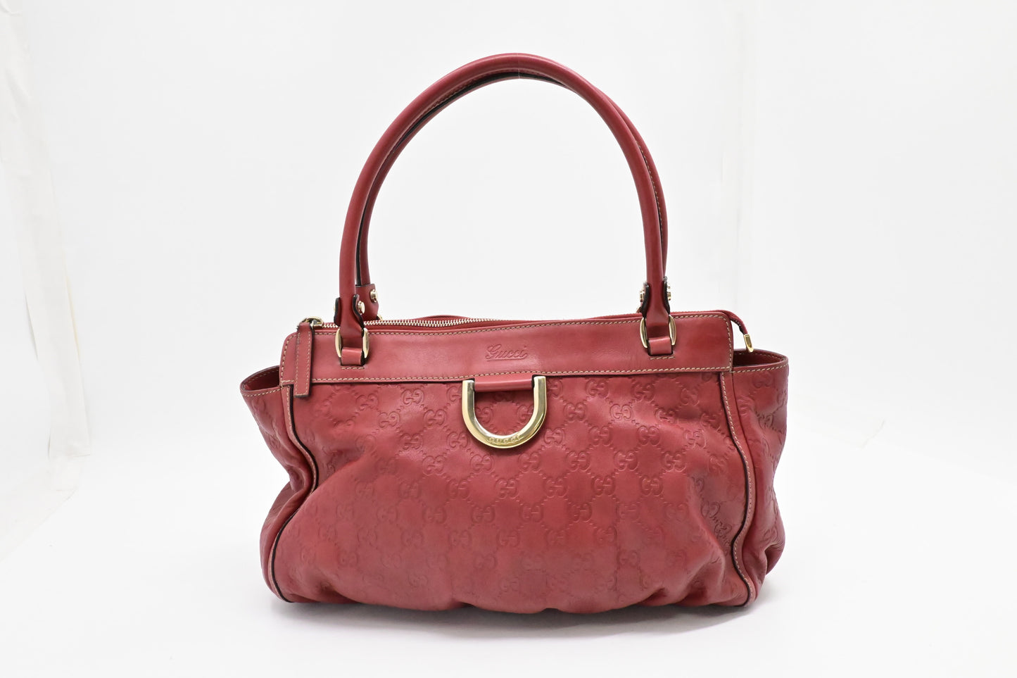 Gucci D-Ring Tote Shoulder Bag in Red Guccissima Leather