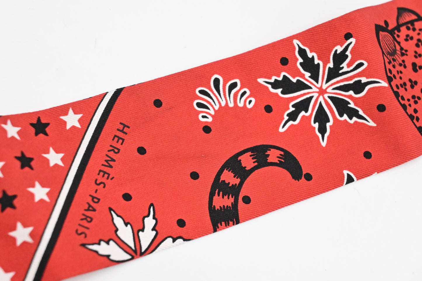 Hermes 'Les Leopards' Twilly in Red Silk