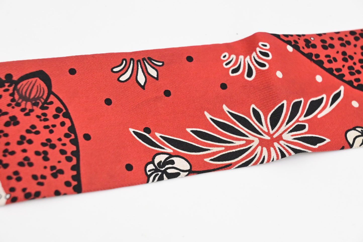 Hermes 'Les Leopards' Twilly in Red Silk