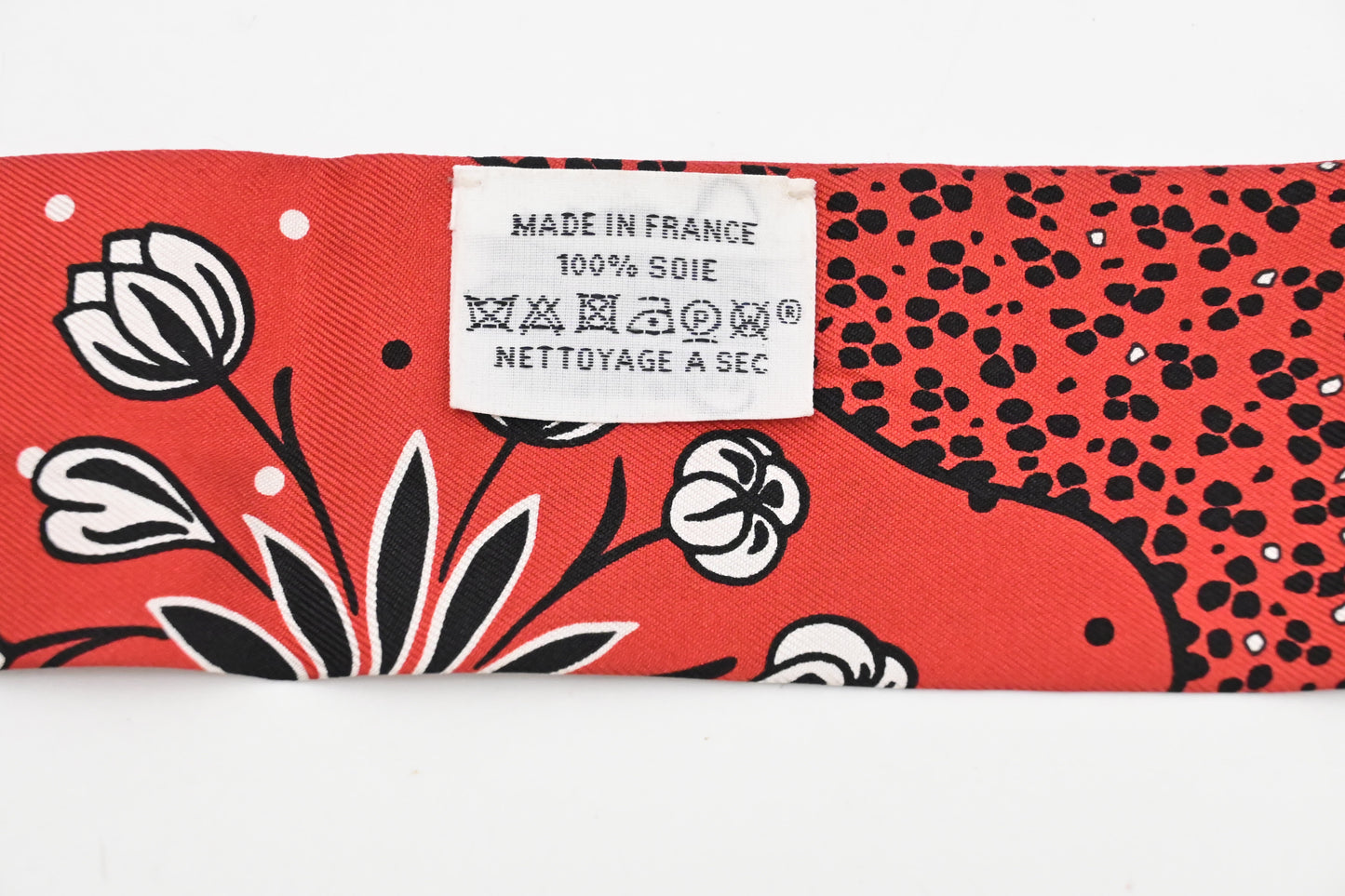 Hermes 'Les Leopards' Twilly in Red Silk
