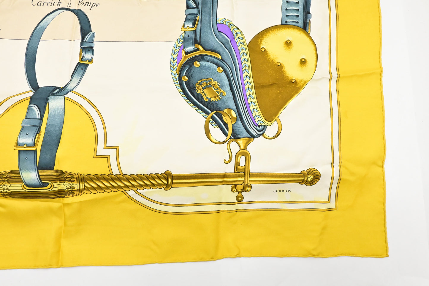 Hermes 'Carrick a Pompe' Carre 90 in Yellow Silk