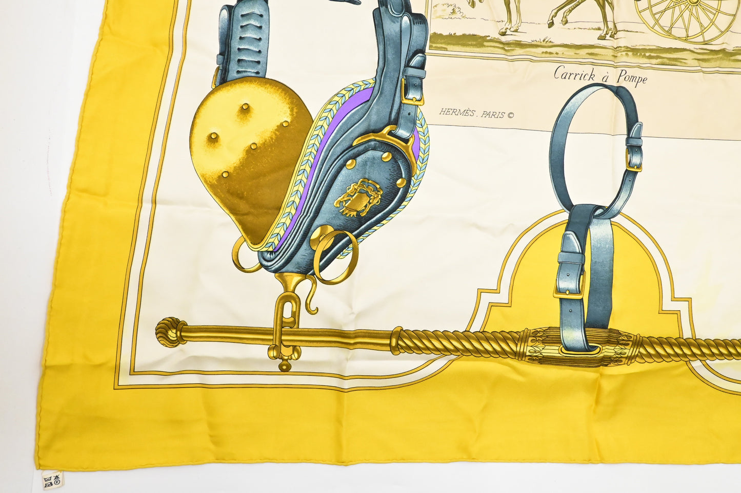 Hermes 'Carrick a Pompe' Carre 90 in Yellow Silk