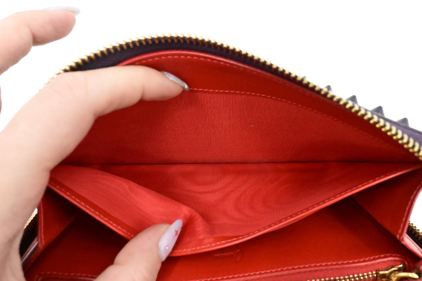Louboutin Zippy Wallet in Spiked Purple Leather