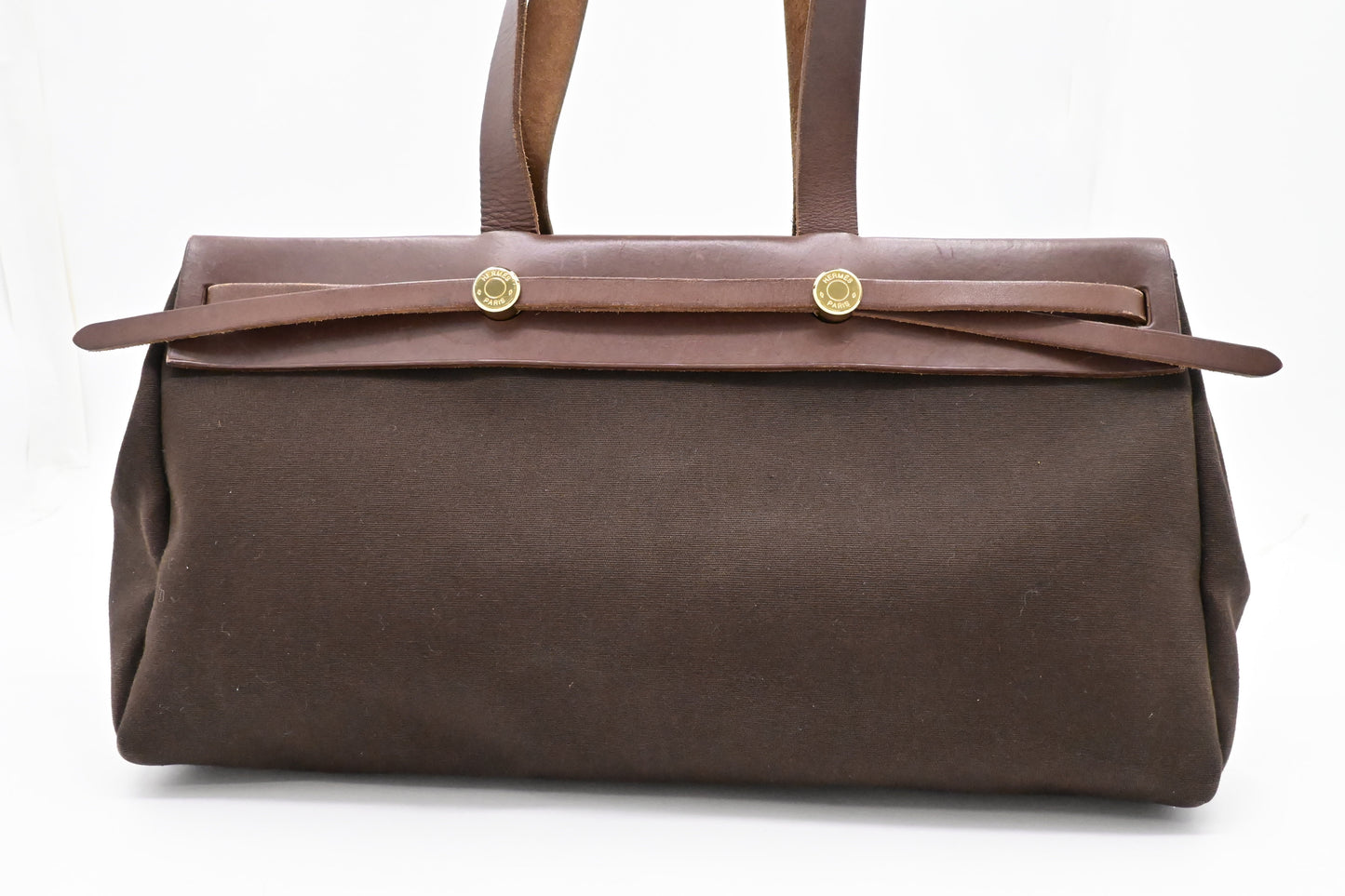 Hermes Herbag Cabas 40 in Brown Leather & Canvas