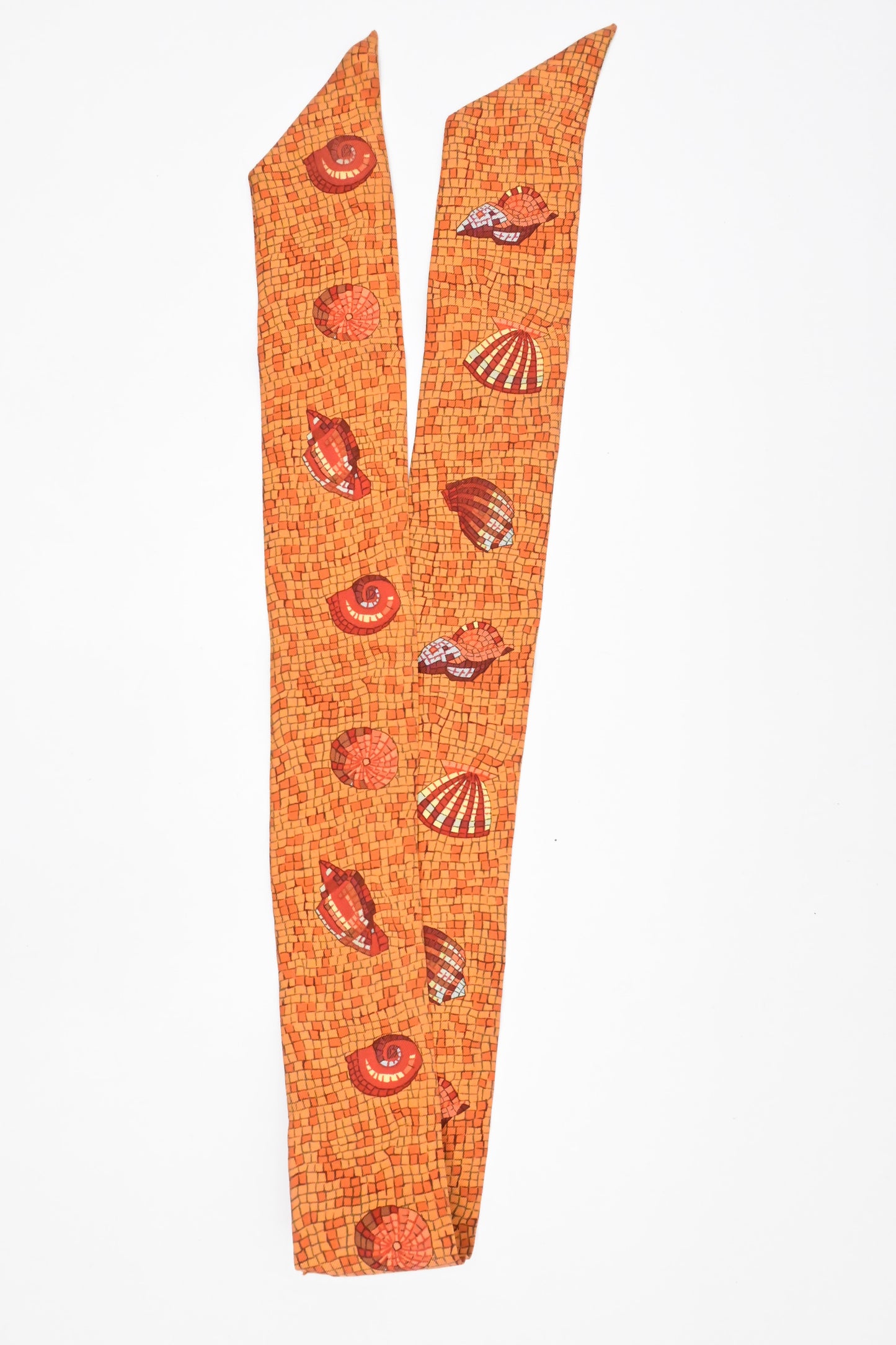 Hermes 'Mosaic Seashells' Twilly in Orange Silk