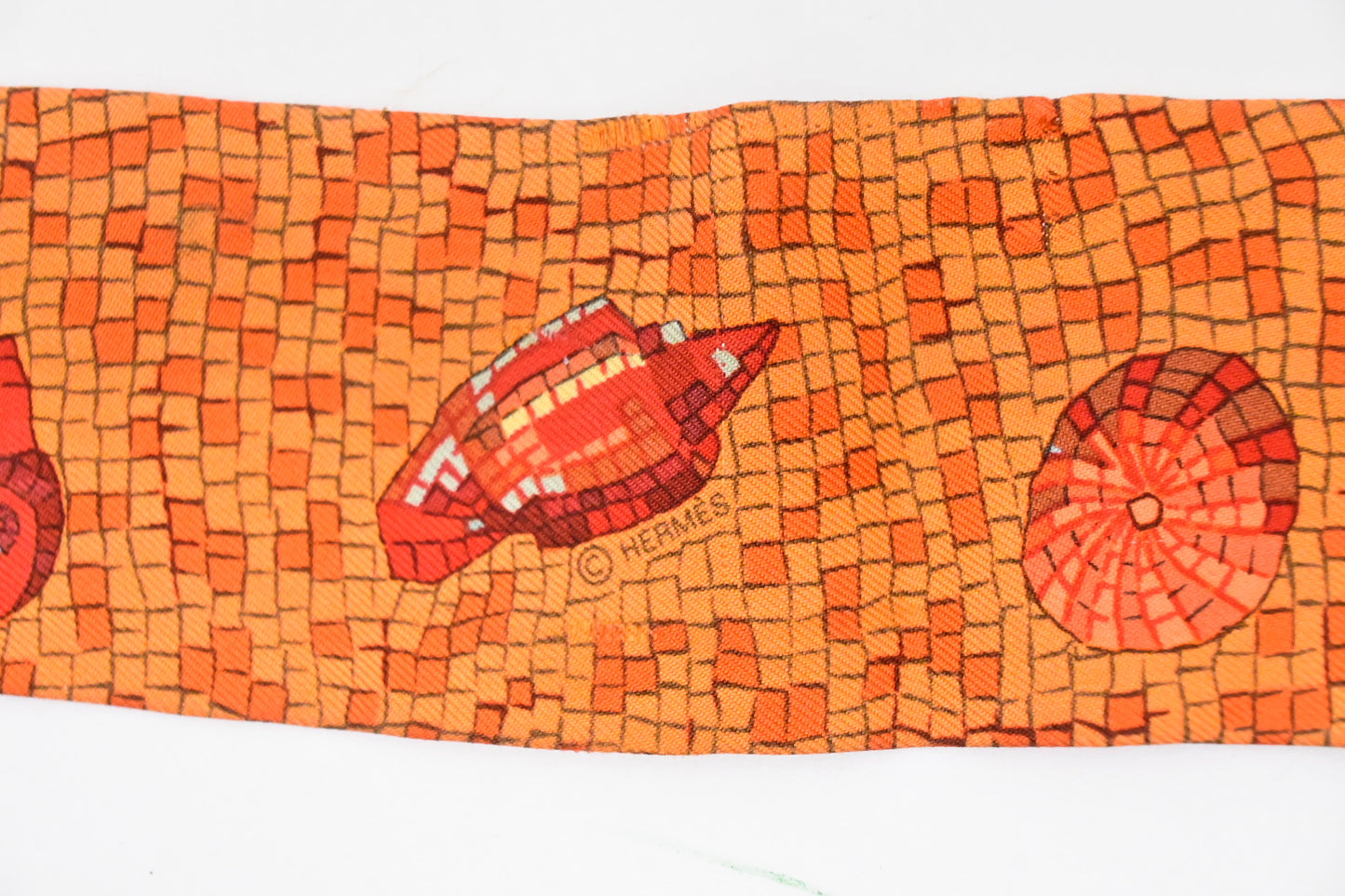 Hermes 'Mosaic Seashells' Twilly in Orange Silk