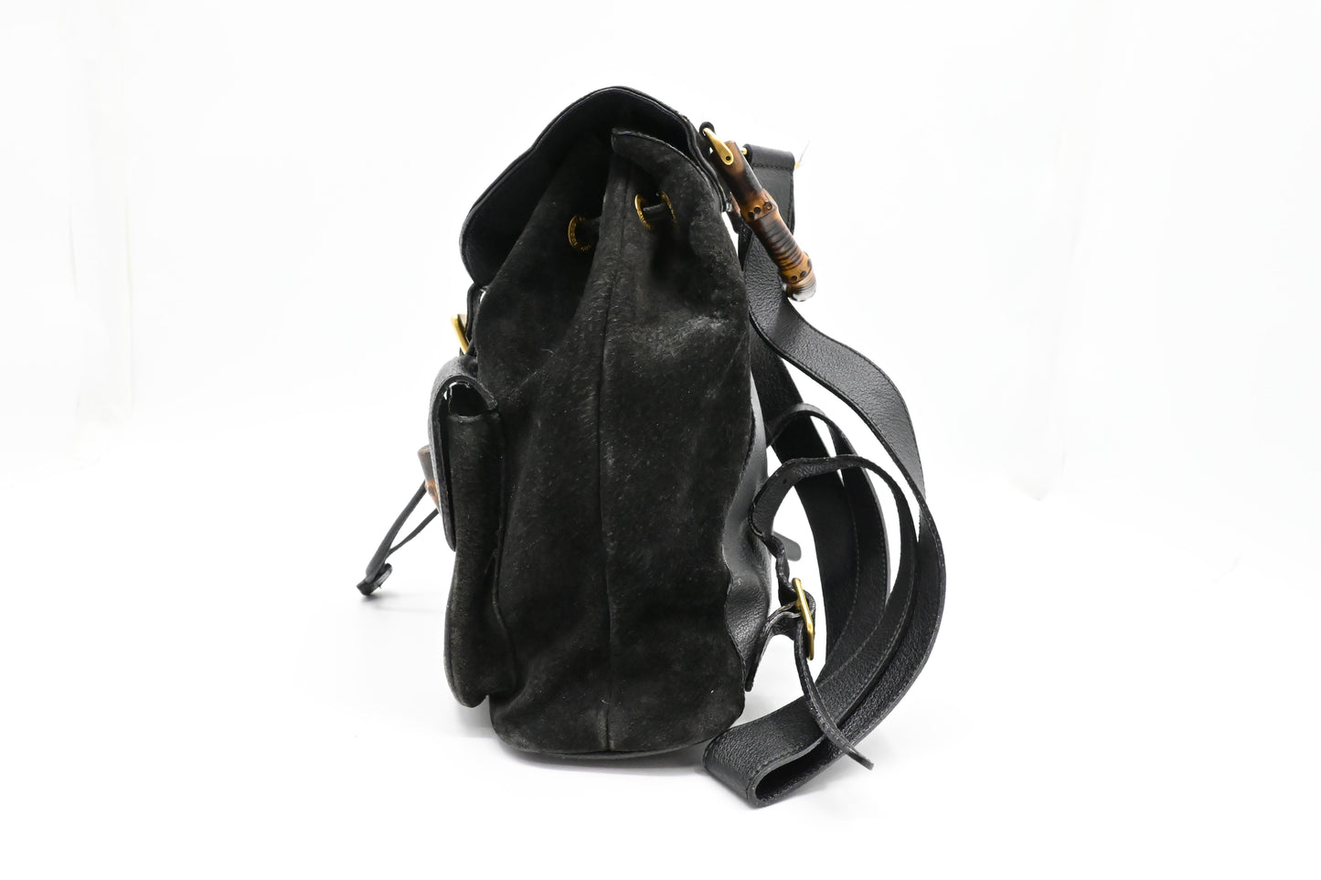 Gucci Bamboo Backpack in Black Suede