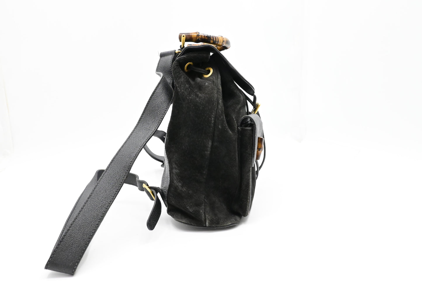 Gucci Bamboo Backpack in Black Suede