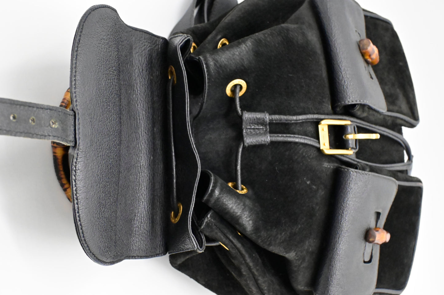 Gucci Bamboo Backpack in Black Suede