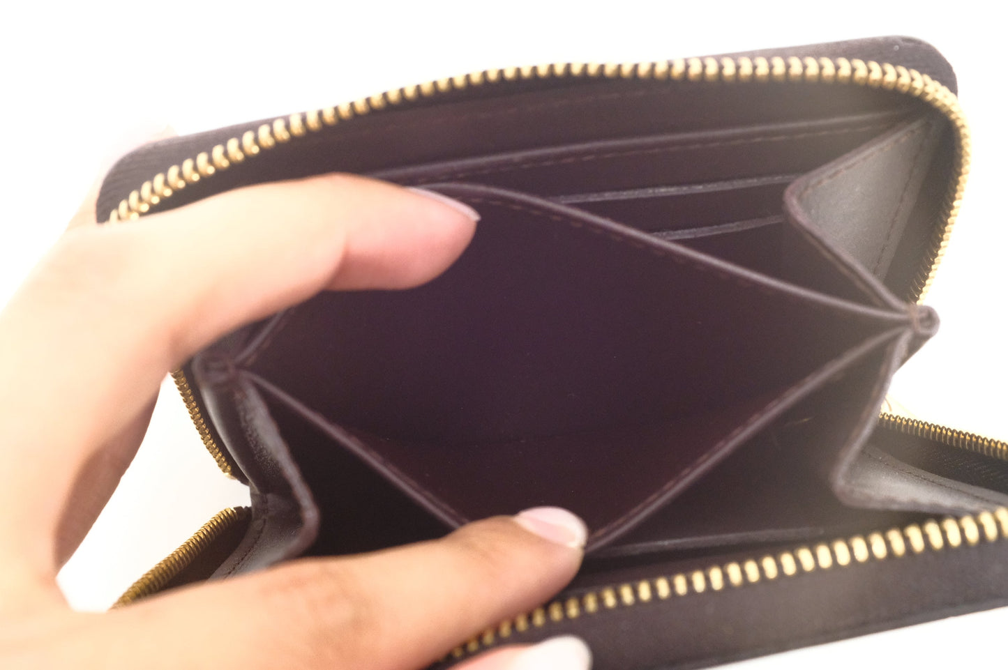 Louis Vuitton Zippy Coin Purse in Amarante Rayures Vernis Leather