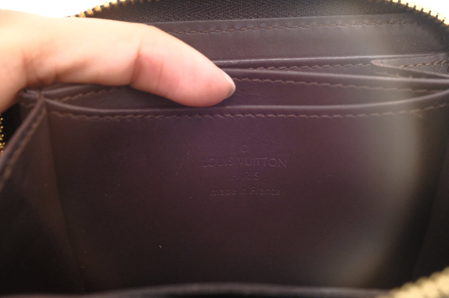 Louis Vuitton Zippy Coin Purse in Amarante Rayures Vernis Leather