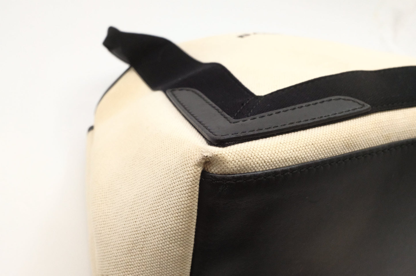 Balenciaga Navy Cabas Small Tote in Ecru and Black Canvas