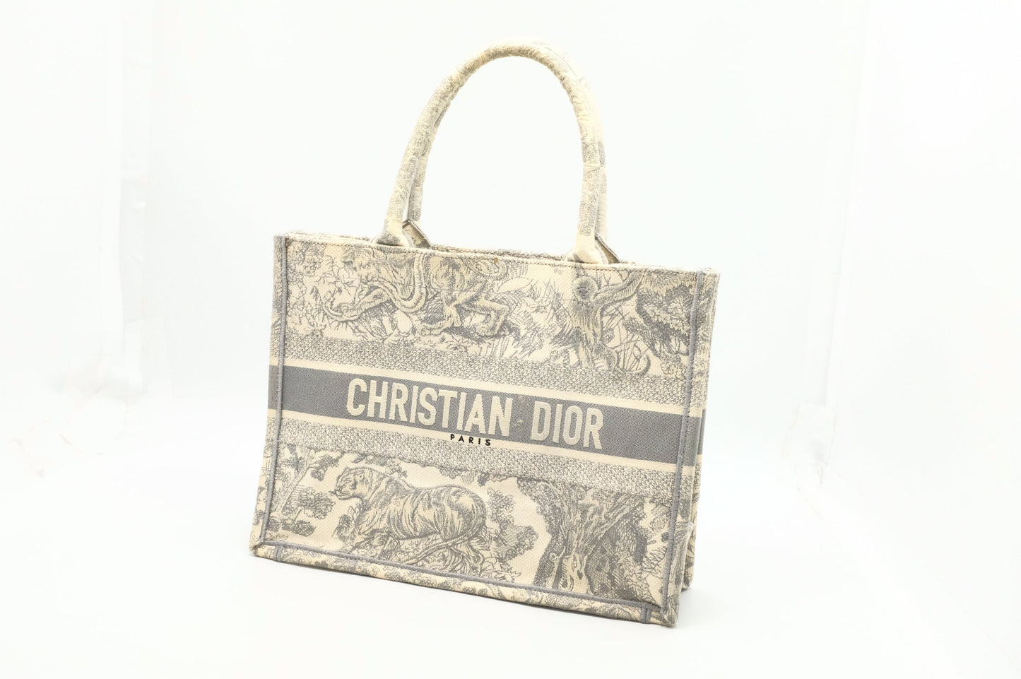 Dior Medium Book Tote in Gray Ecru Toile De Jouy Reverse Embroidery