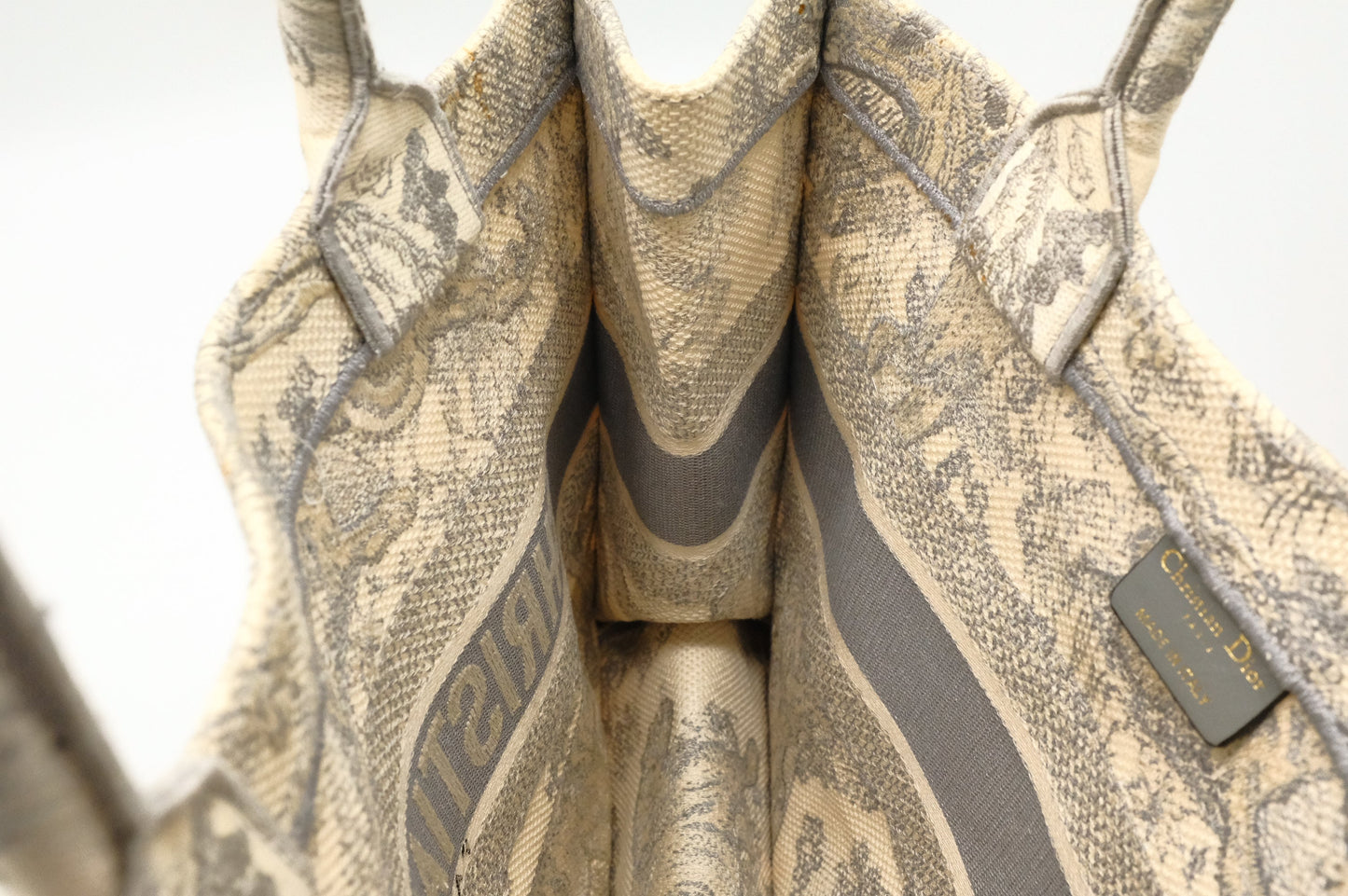 Dior Medium Book Tote in Gray Ecru Toile De Jouy Reverse Embroidery